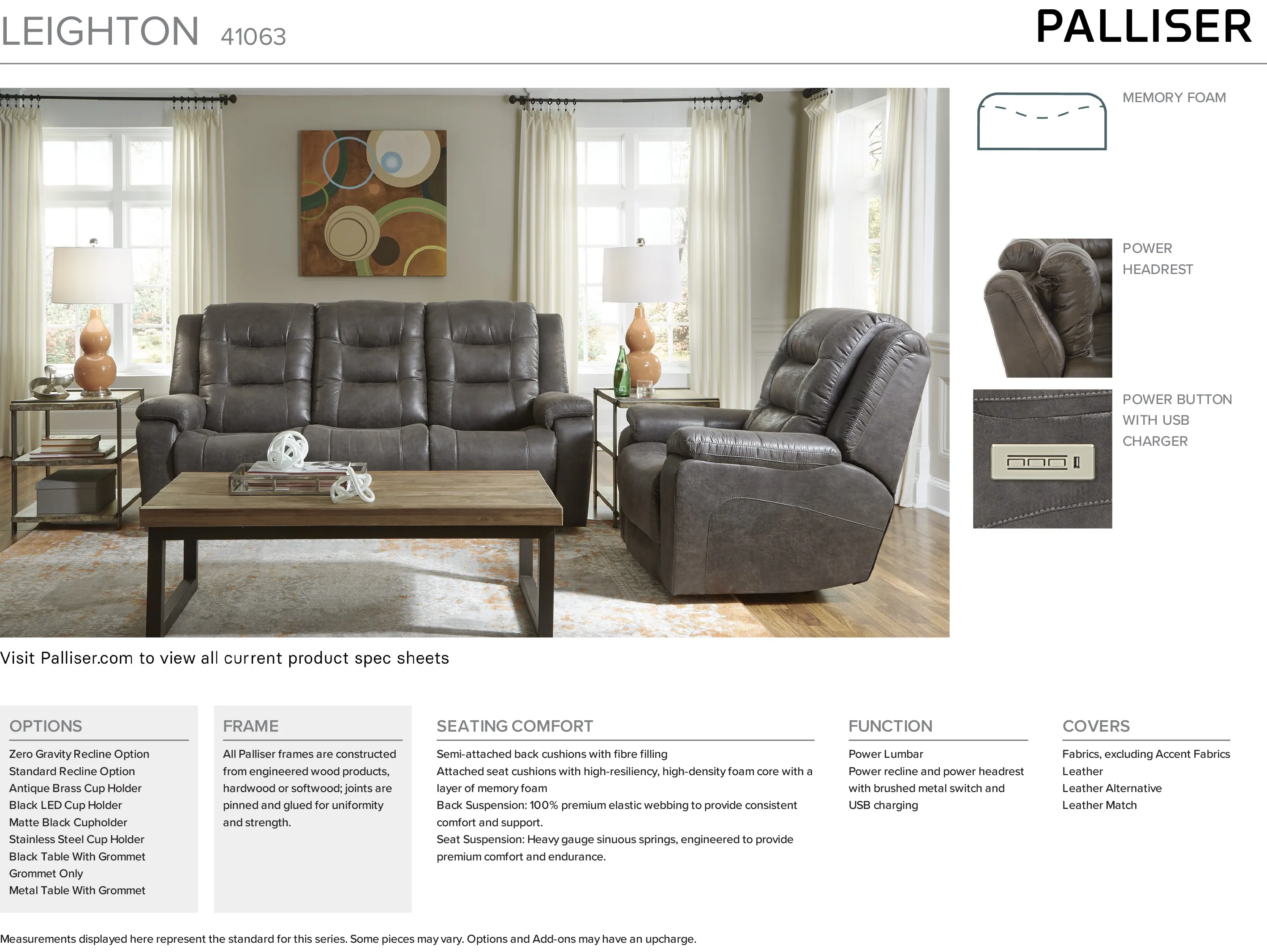 Leighton 41063 Power Headrest Power Reclining Sofa (86") +100 leathers 24 Leighton 41063 Power Headrest Power Reclining Sofa (86") +100 leathers