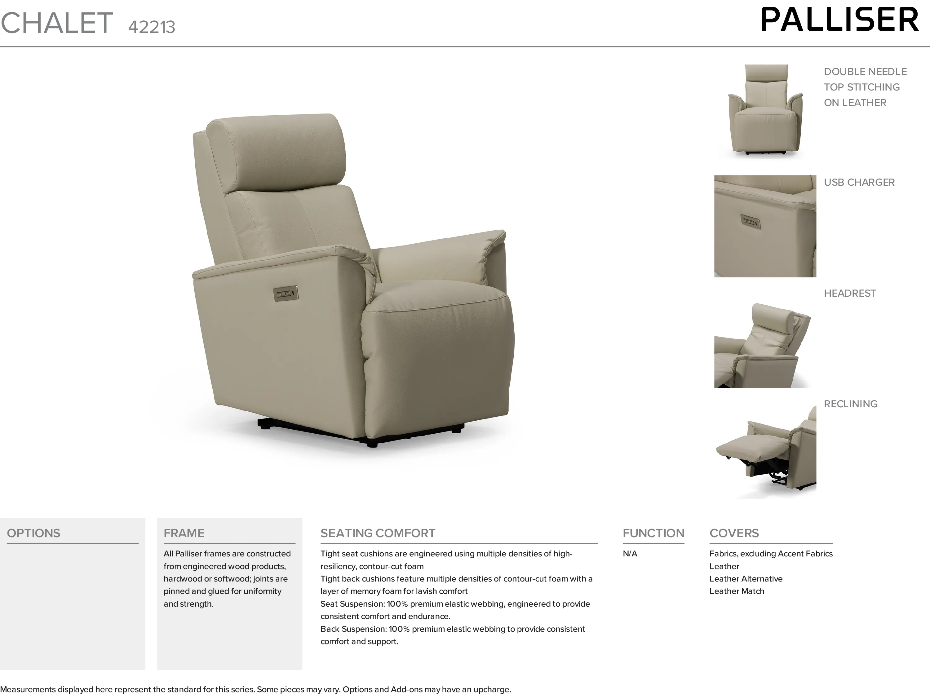 Chalet 42213 Power Recliner (19" inside seat width) +100 leathers 17 Chalet 42213 Power Recliner (19" inside seat width) +100 leathers