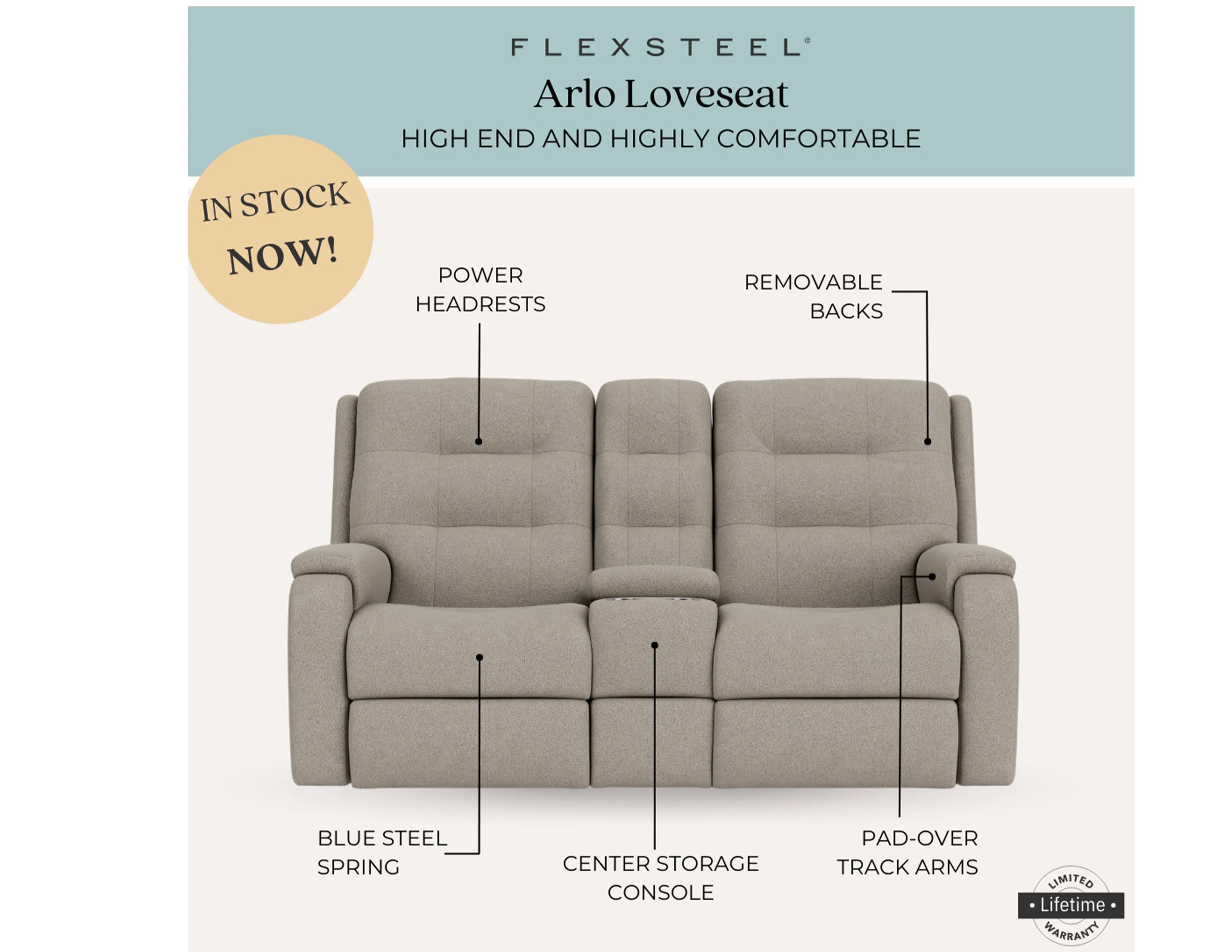 Arlo Power Headrest Power Reclining Console Loveseat (In stock) 3 Arlo Power Headrest Power Reclining Console Loveseat (In stock)