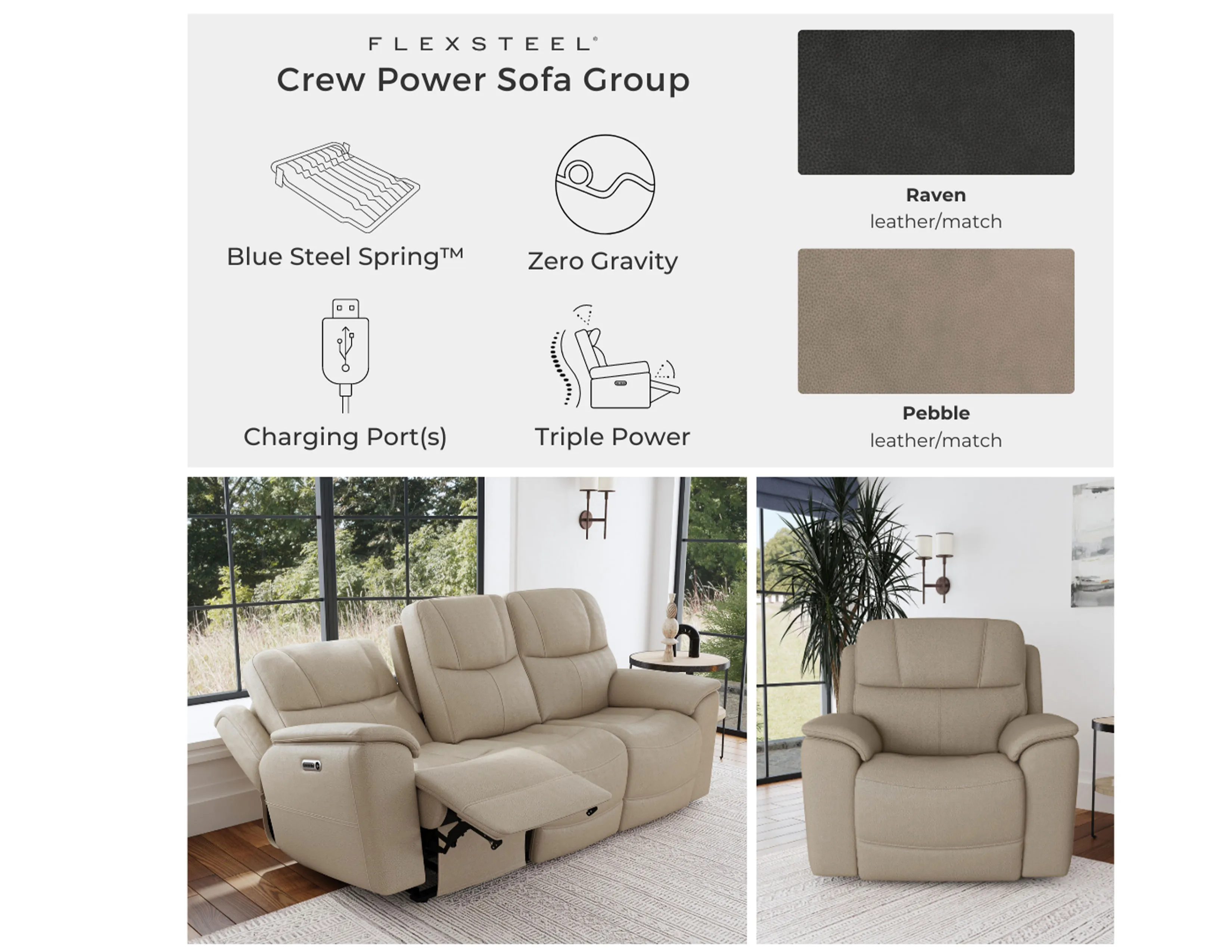 Crew Power Reclining Sofa with Power Headrests & Lumbar (Tan leather) 89" - in stock 10 Crew Power Reclining Sofa with Power Headrests & Lumbar (Tan leather) 89" - in stock
