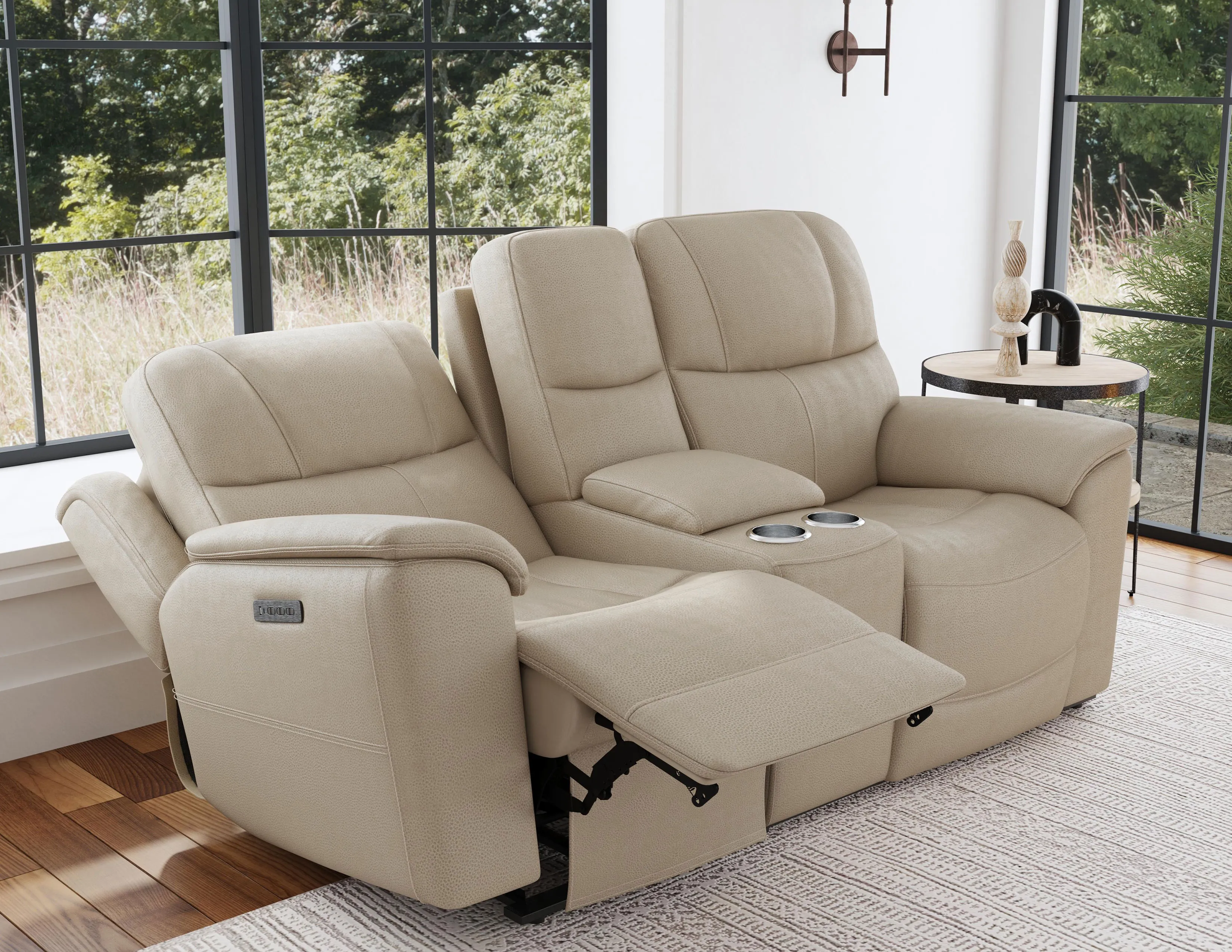 Crew Power Reclining Sofa with Power Headrests & Lumbar (Tan leather) 89" - in stock 19 Crew Power Reclining Sofa with Power Headrests & Lumbar (Tan leather) 89" - in stock