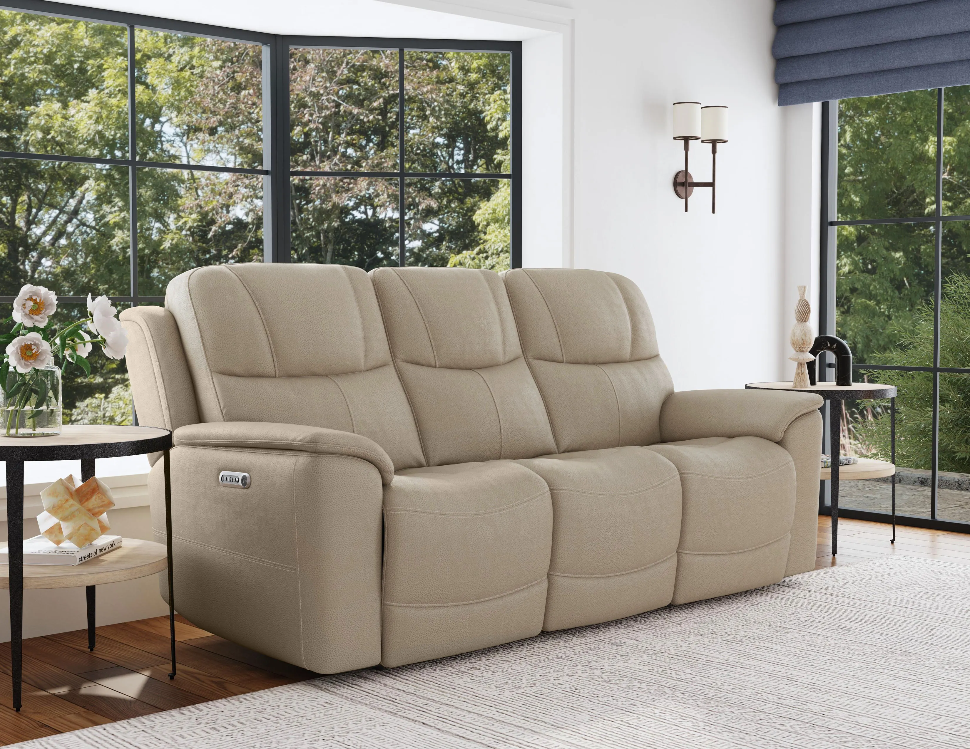 Crew Power Reclining Sofa with Power Headrests & Lumbar (Tan leather) 89" - in stock 9 Crew Power Reclining Sofa with Power Headrests & Lumbar (Tan leather) 89" - in stock