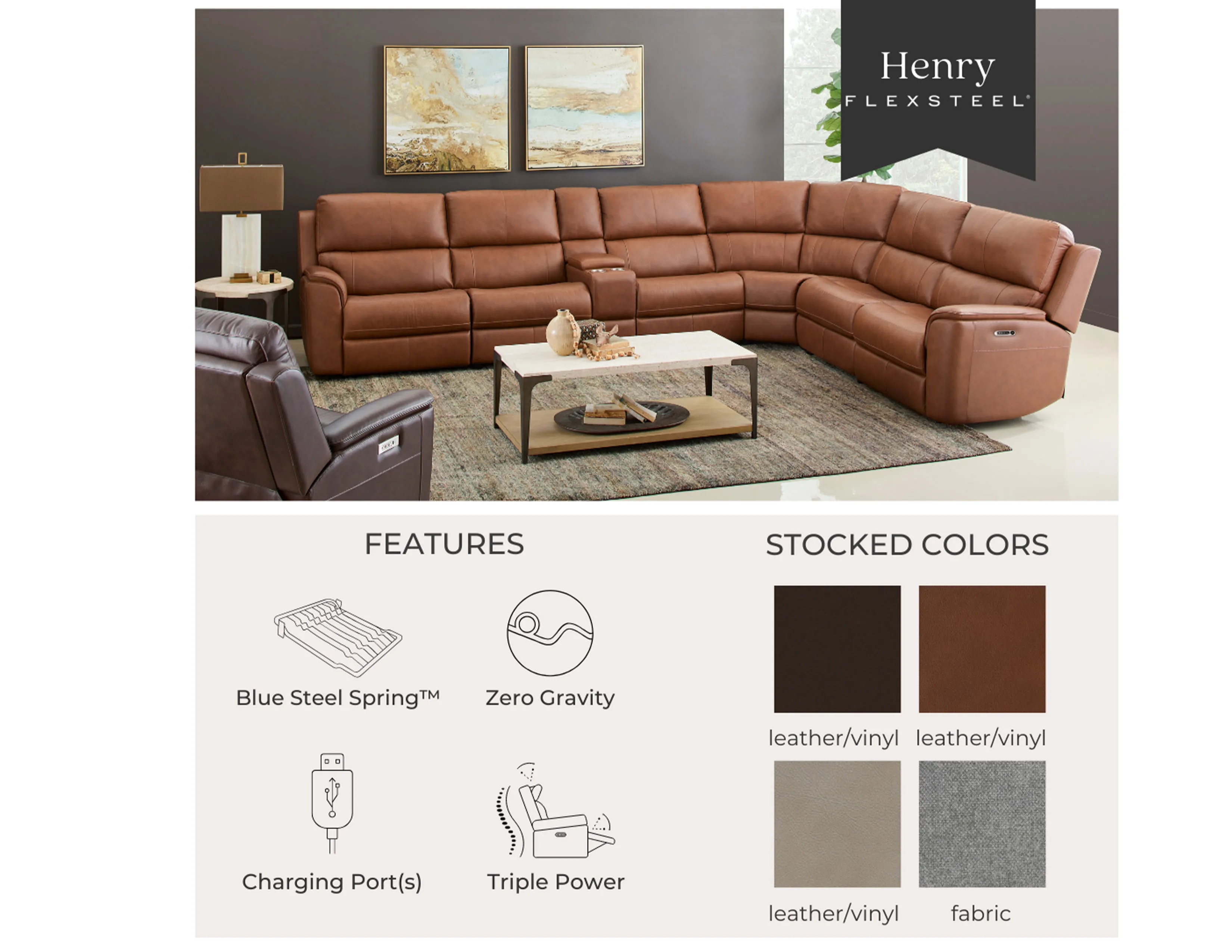 Henry Zero Gravity Reclining Sectional w/ Power Recline - Power Headrest and Power Lumbar (+3 colors) In stock 20 Henry Zero Gravity Reclining Sectional w/ Power Recline - Power Headrest and Power Lumbar (+3 colors) In stock