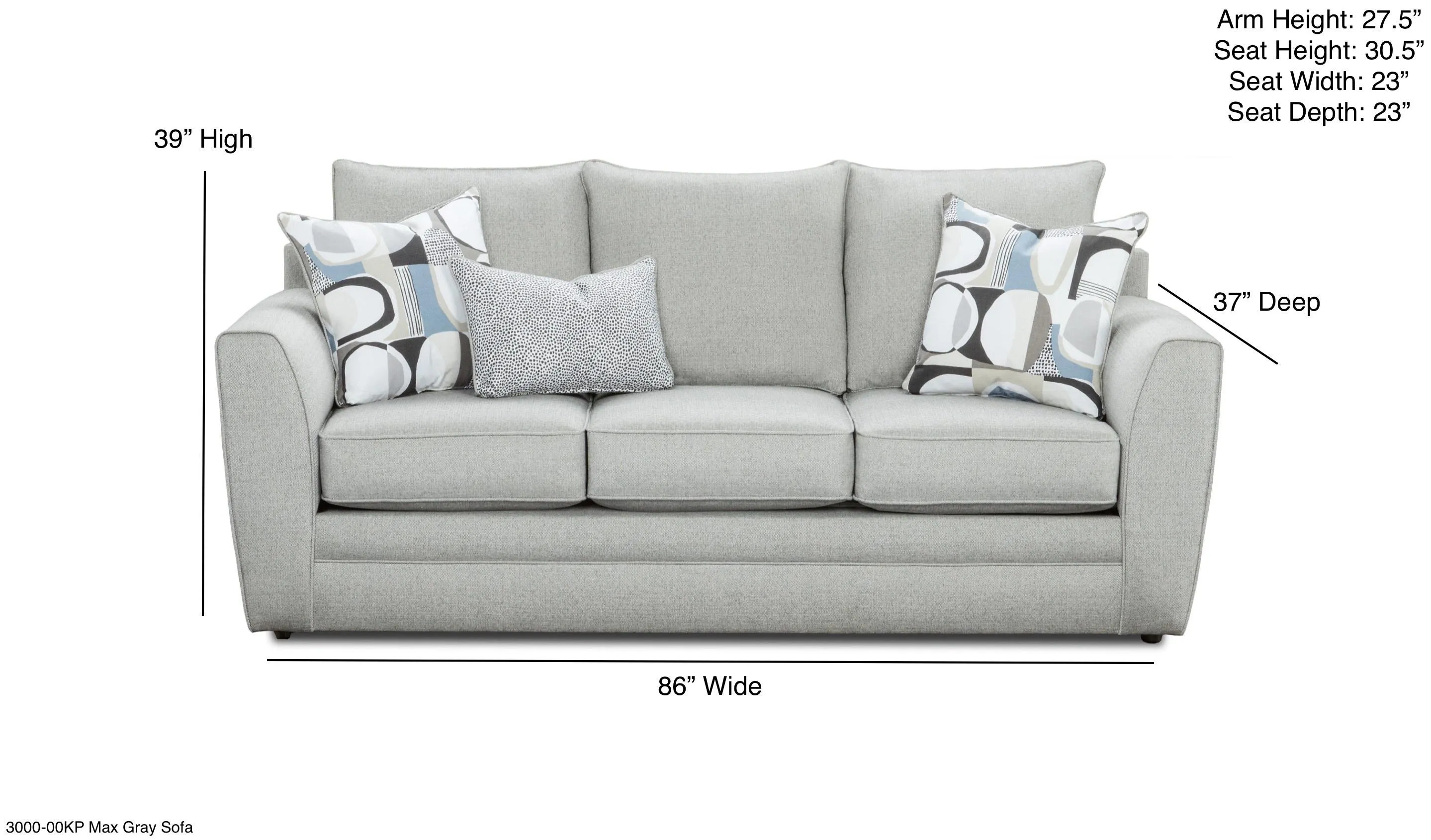 Max Gray 86" Sofa 3000-00KP (includes pillows) performance fabric) 2 Max Gray 86" Sofa 3000-00KP (includes pillows) performance fabric)