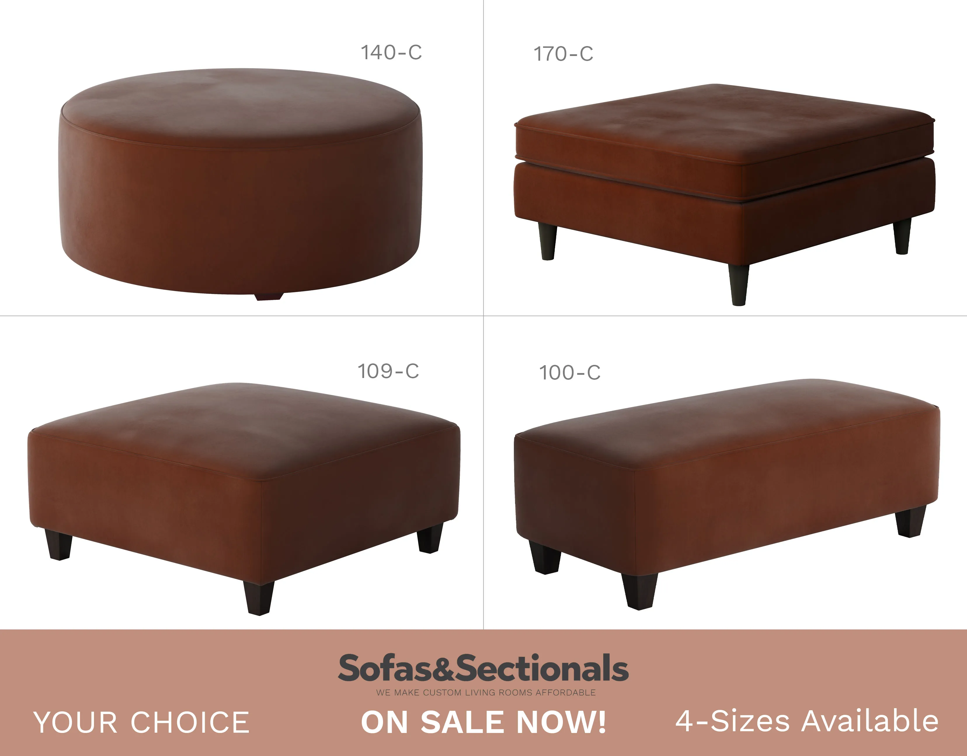 Bella Burnt Orange Cocktail Ottomans (square - round - rectangular) your choice 1 Bella Burnt Orange Cocktail Ottomans (square - round - rectangular) your choice