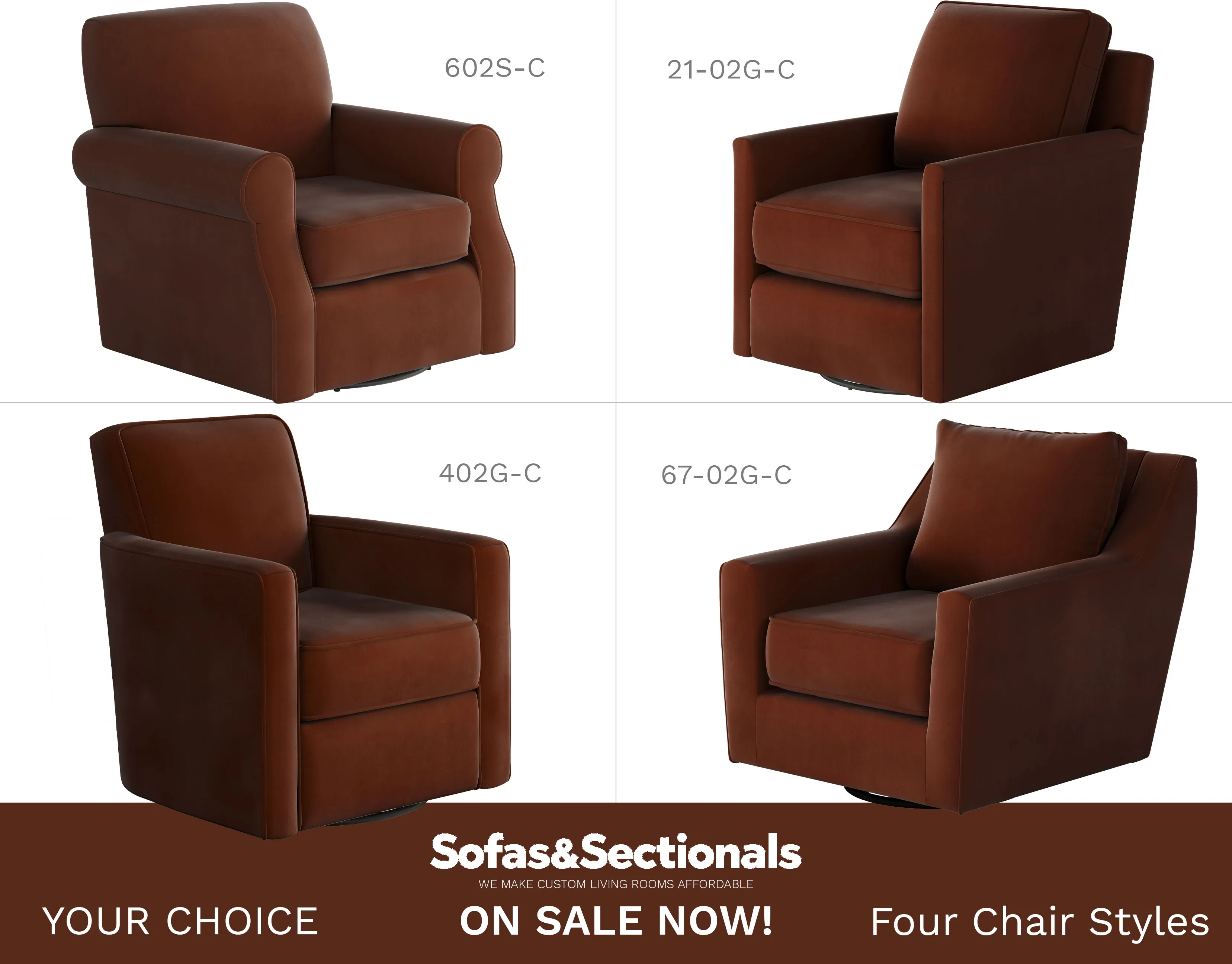Bella Burnt Orange Swivel Glider Chairs (four styles available) 1 Bella Burnt Orange Swivel Glider Chairs (four styles available)