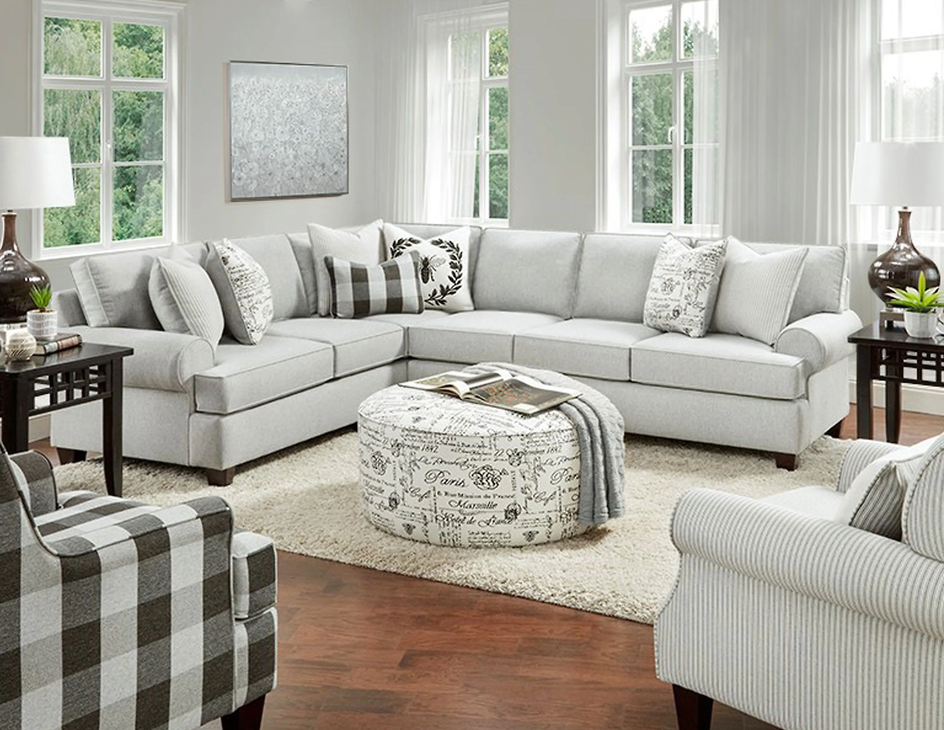 Francaise Ebony 39" Round Cocktail Ottoman - 140 2 Francaise Ebony 39" Round Cocktail Ottoman - 140