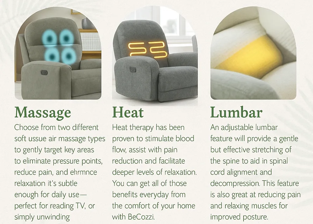 Suitably BeCozzi Triple Power Recliner w/Heat & Massage (+100 fabrics) 2 Suitably BeCozzi Triple Power Recliner w/Heat & Massage (+100 fabrics)