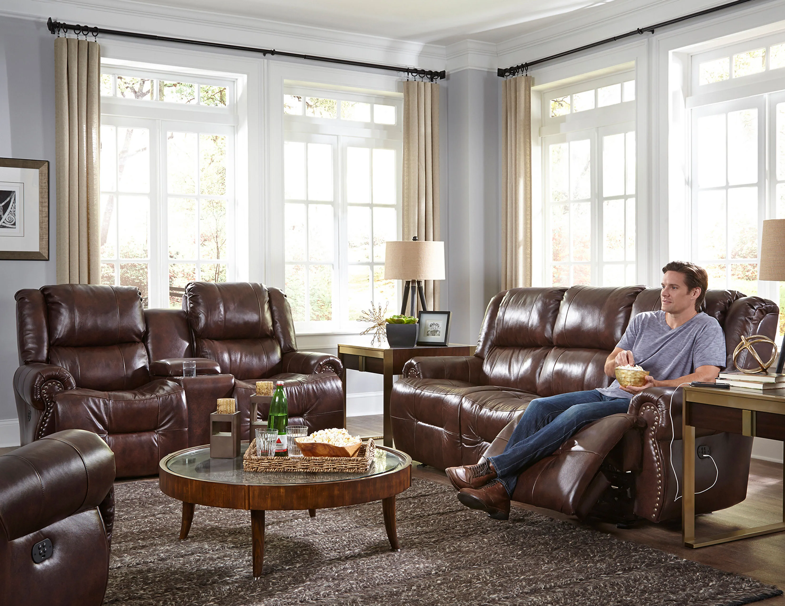 Genet Double Reclining Leather Console Loveseat (+30 leathers) 7 Genet Double Reclining Leather Console Loveseat (+30 leathers)