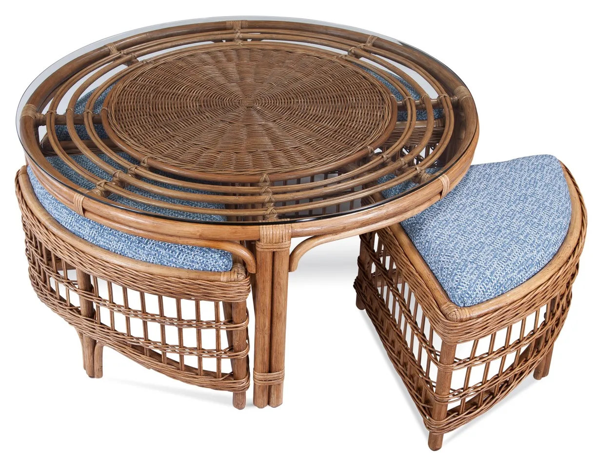 Raffles 42" Rattan Round Cocktail Table with Four Benches (+28 finishes +69 fabrics) 3 Raffles 42" Rattan Round Cocktail Table with Four Benches (+28 finishes +69 fabrics)