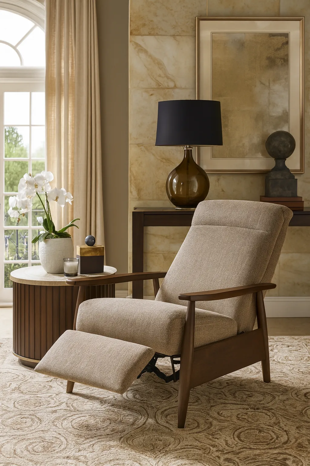 Koenig Mid Century Modern Recliner Brown (+28 finishes +69 fabrics) 5 Koenig Mid Century Modern Recliner Brown (+28 finishes +69 fabrics)