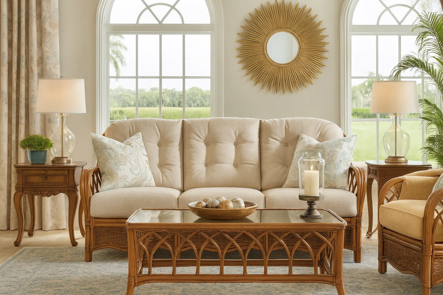Everglade 76" Rattan Sofa Tan (+28 finishes - 69 fabrics) 2 Everglade 76" Rattan Sofa Tan (+28 finishes - 69 fabrics)