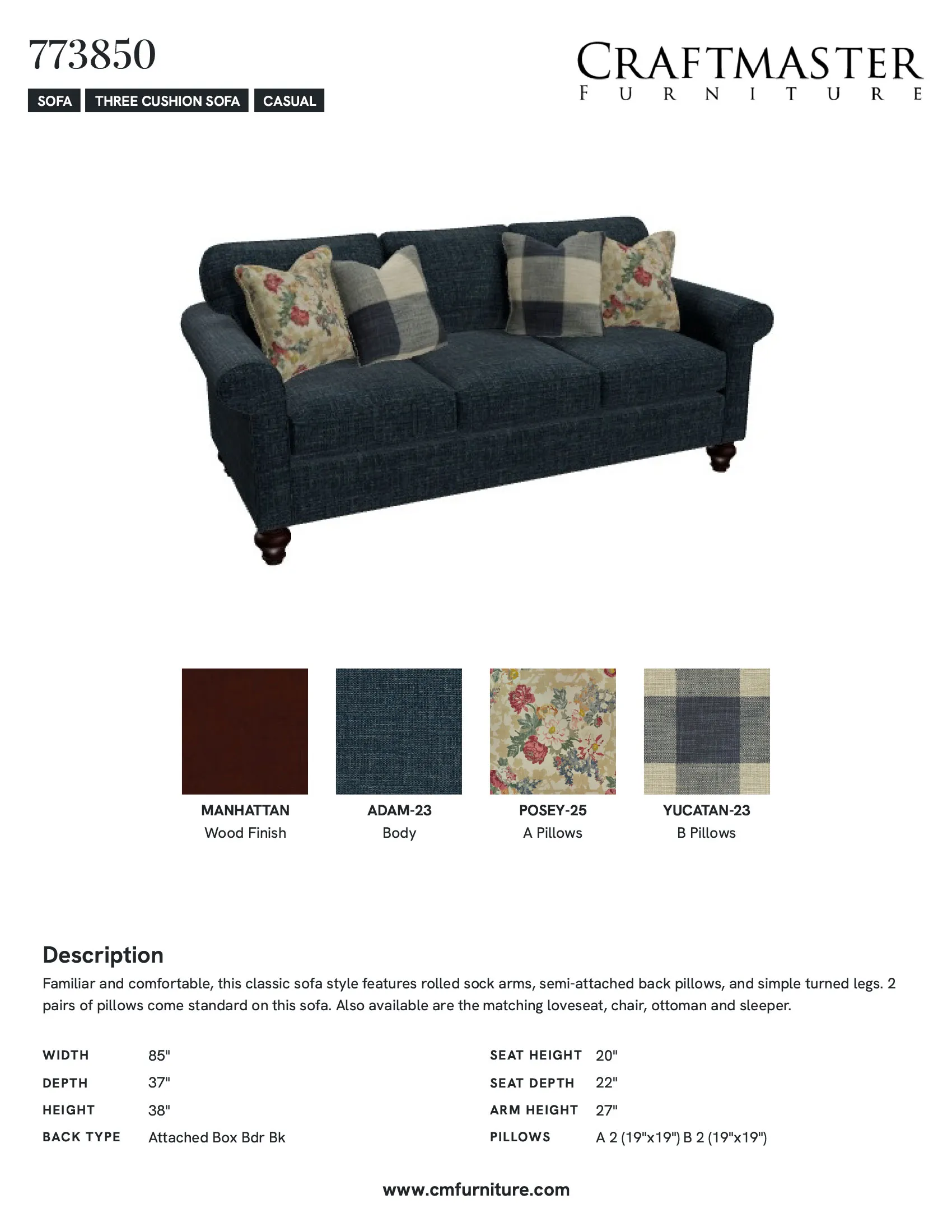 Delilah 7738 Sofa IN STOCK - (85") 14 Delilah 7738 Sofa IN STOCK - (85")