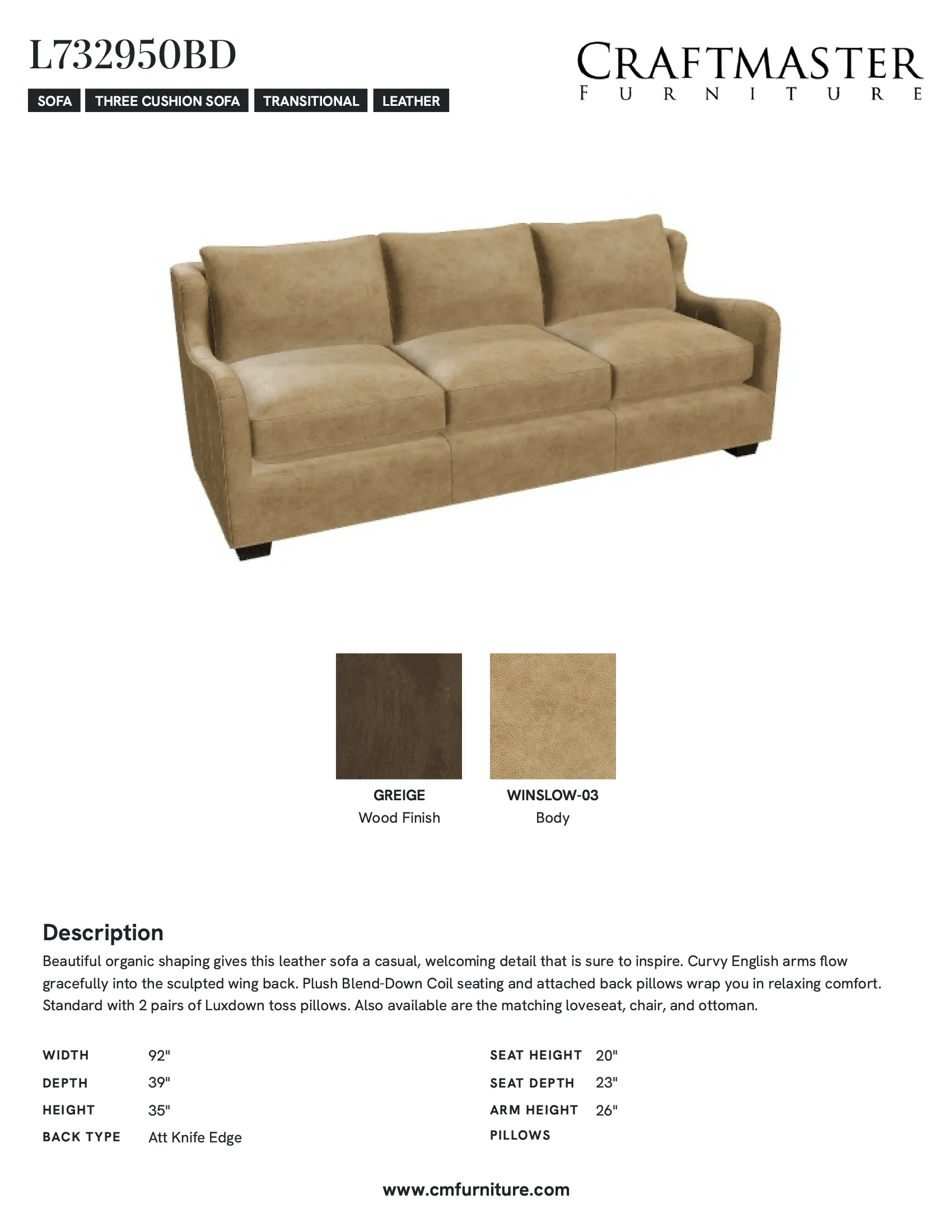 Donovan L7329 Leather Sofa (92") +40 leathers 13 Donovan L7329 Leather Sofa (92") +40 leathers