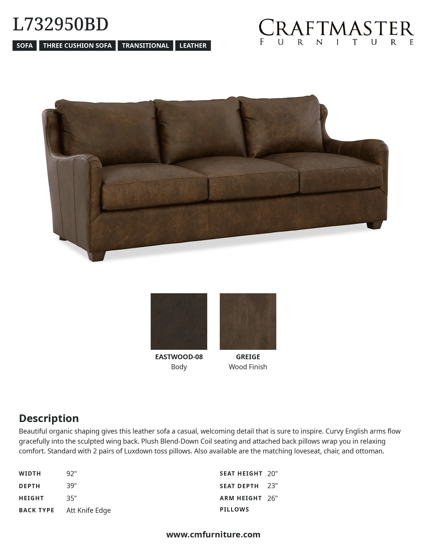 Donovan L7329 Leather Sofa (92") +40 leathers 7 Donovan L7329 Leather Sofa (92") +40 leathers