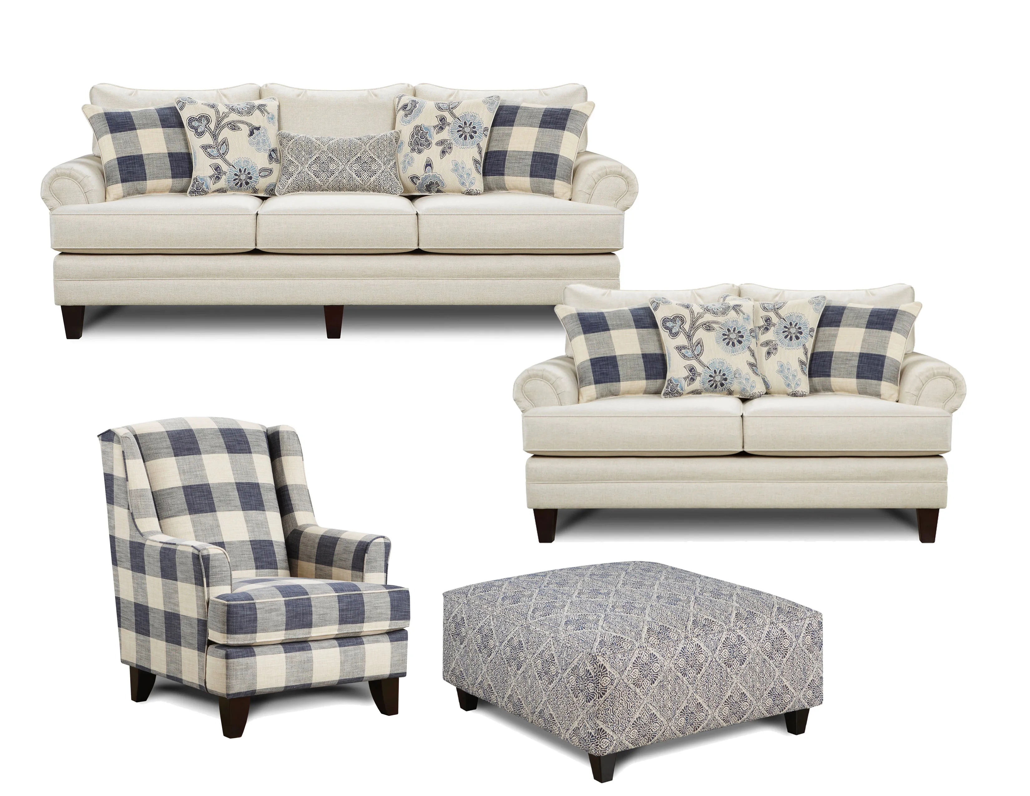 Catalina 96" Linen 4 Piece Living Room (Includes sofa, 2 chairs and cocktail ottoman) 2 Catalina 96" Linen 4 Piece Living Room (Includes sofa, 2 chairs and cocktail ottoman)