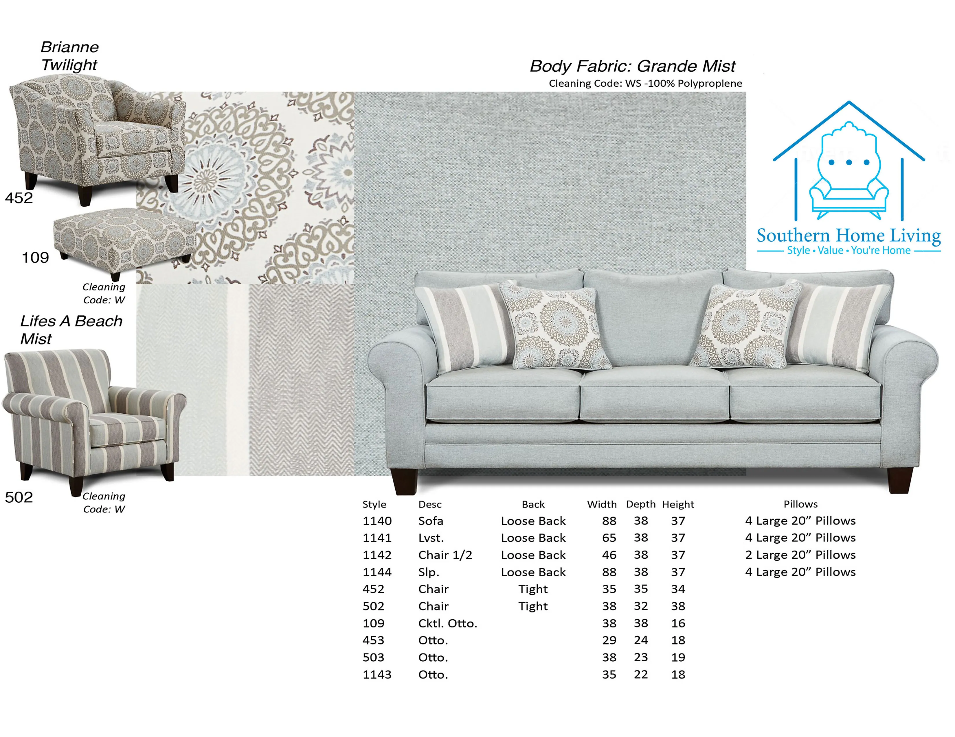 Grande Mist 65" Loveseat - 1141 3 Grande Mist 65" Loveseat - 1141