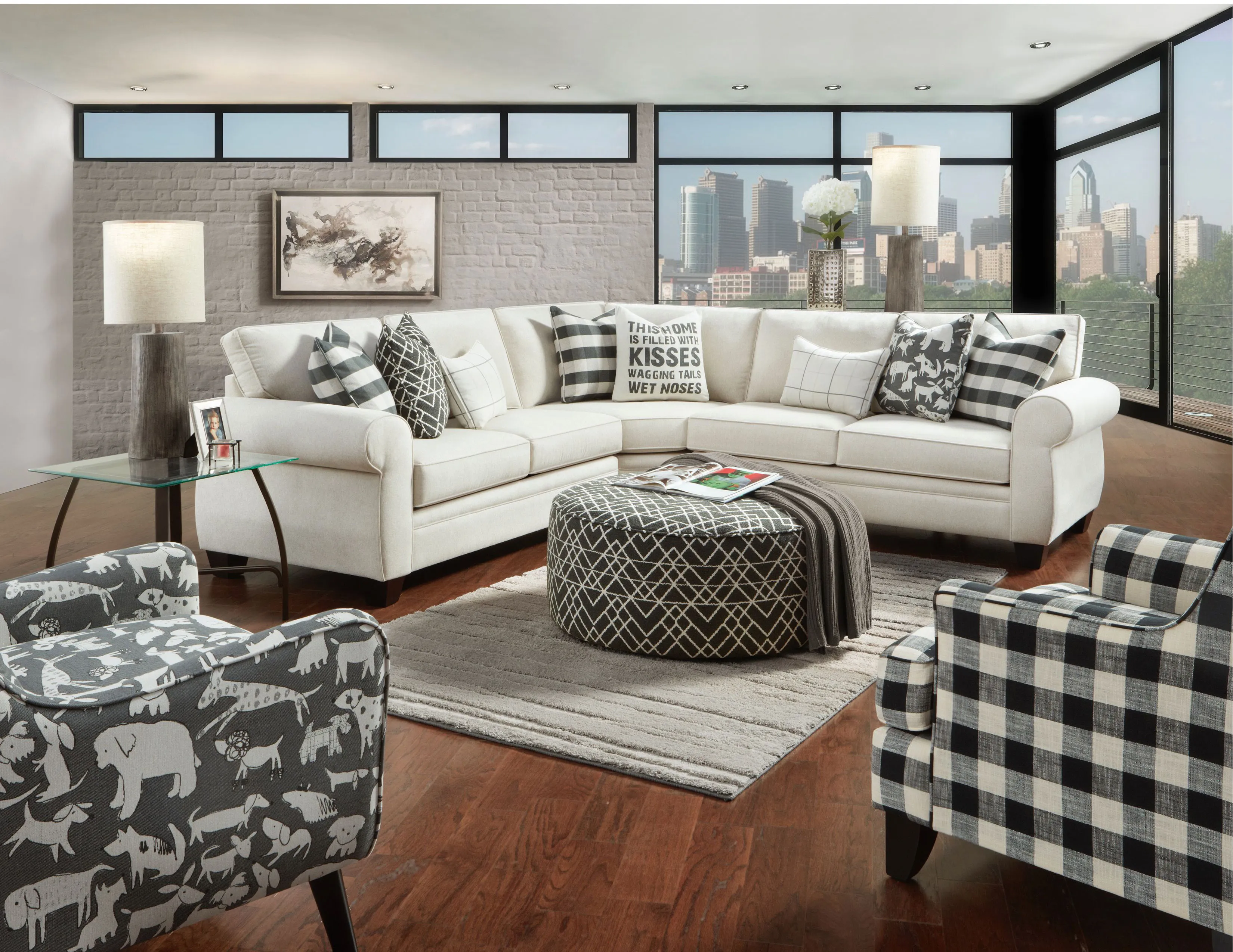 Hyphen Onyx 39" Round Cocktail Ottoman - 140 2 Hyphen Onyx 39" Round Cocktail Ottoman - 140