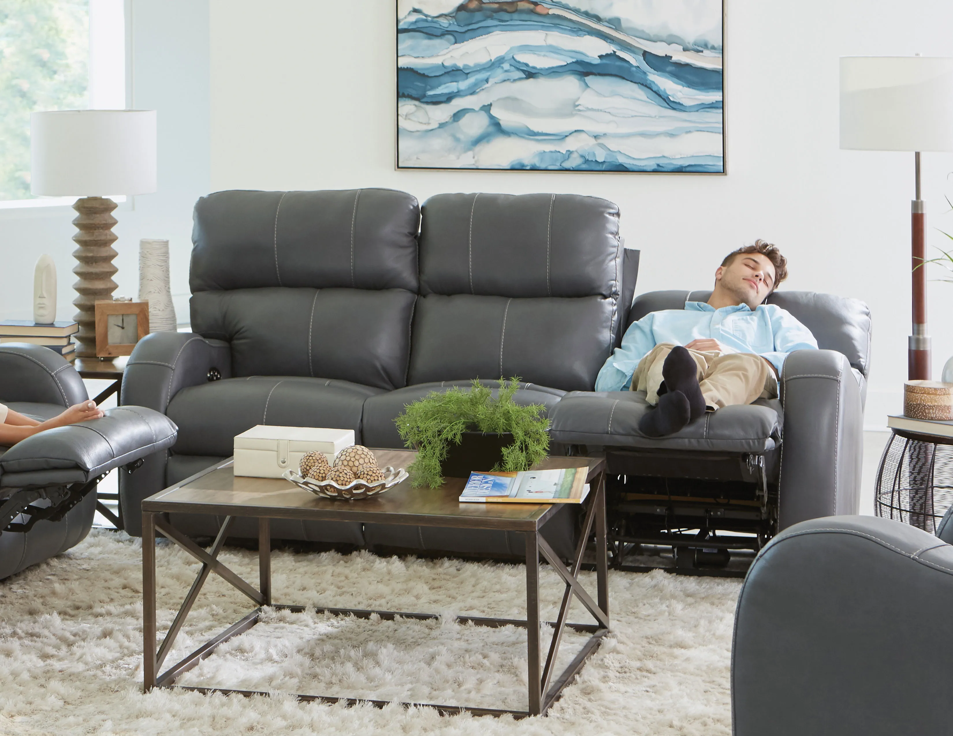 Angelo 83" Lay Flat Power Headrest Power Reclining Leather Sofa (2 colors) 11 Angelo 83" Lay Flat Power Headrest Power Reclining Leather Sofa (2 colors)