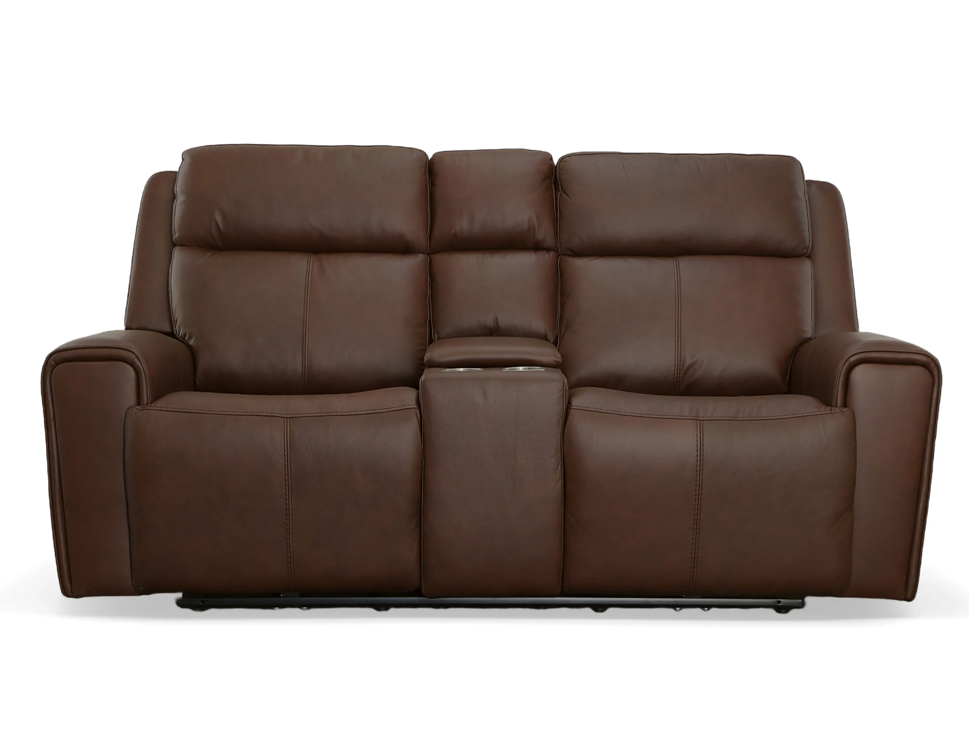 Barnett Power Reclining Loveseat with Console and Power Headrests and Lumbar (Chocolate leather) in stock 1 Barnett Power Reclining Loveseat with Console and Power Headrests and Lumbar (Chocolate leather) in stock