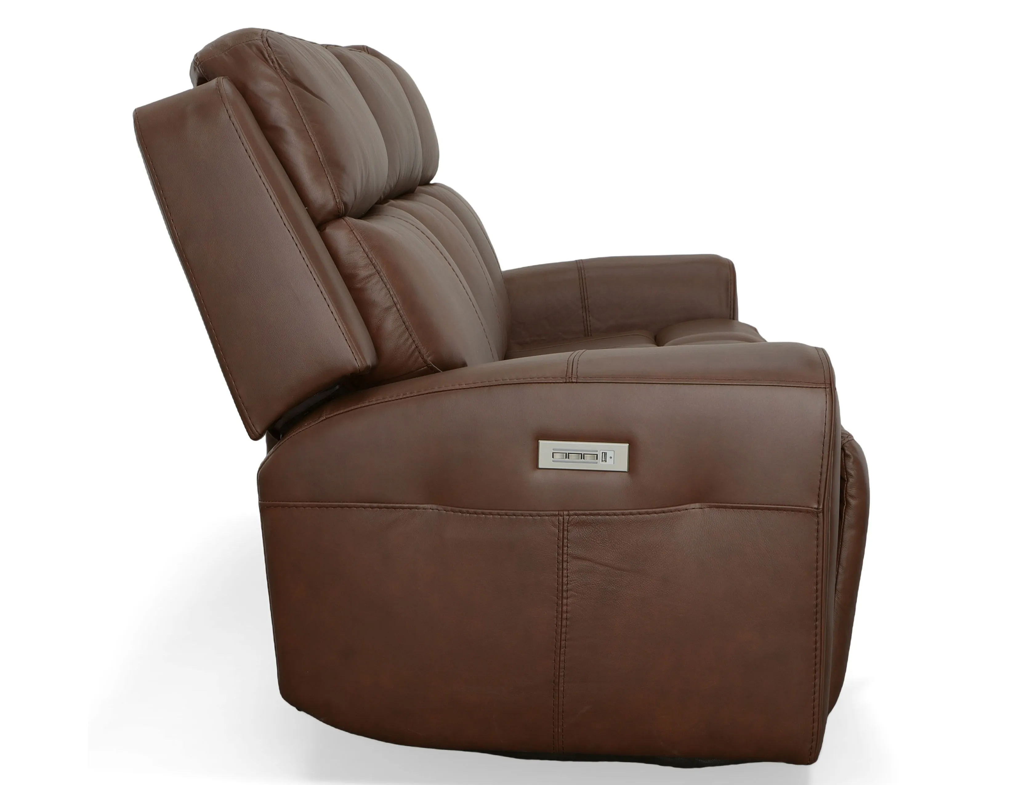 Barnett Power Reclining Loveseat with Console and Power Headrests and Lumbar (Chocolate leather) in stock 12 Barnett Power Reclining Loveseat with Console and Power Headrests and Lumbar (Chocolate leather) in stock