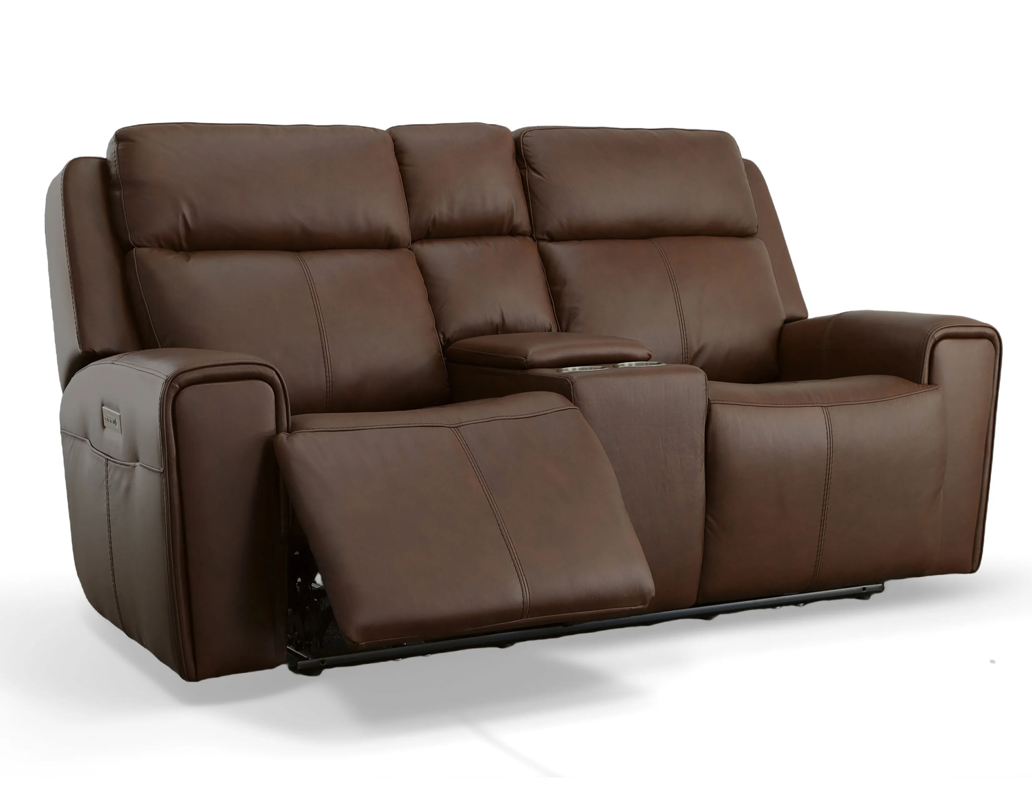 Barnett Power Reclining Loveseat with Console and Power Headrests and Lumbar (Chocolate leather) in stock 3 Barnett Power Reclining Loveseat with Console and Power Headrests and Lumbar (Chocolate leather) in stock