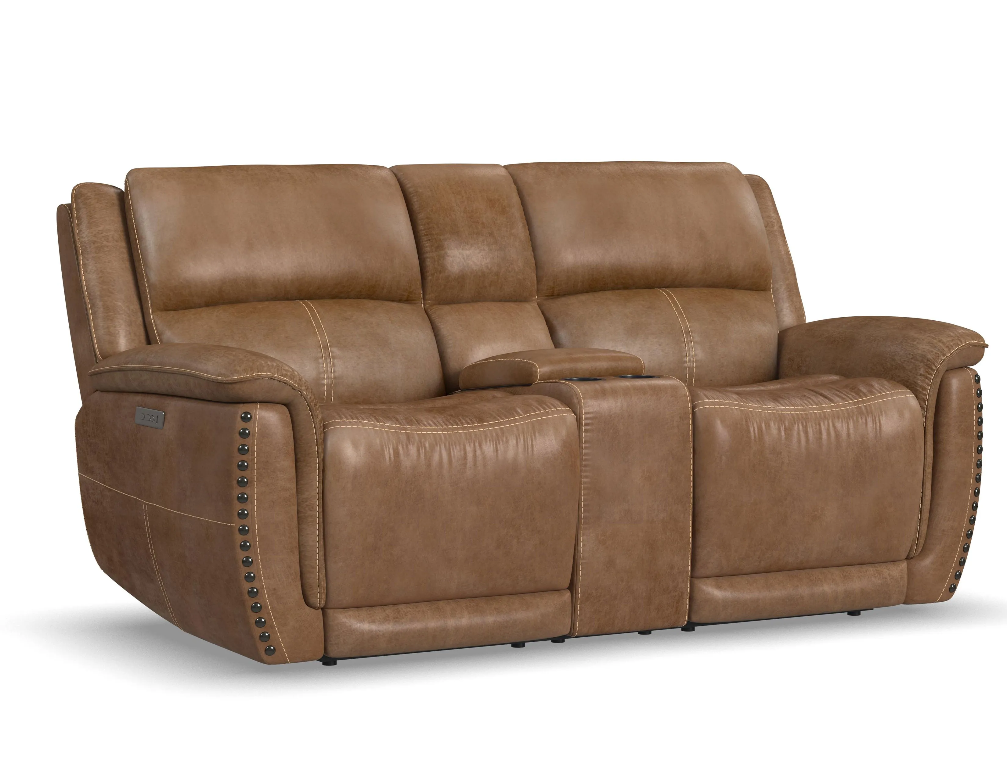 Beau 1011 Power Headrest Power Reclining Console Loveseat (Caramel faux leather fabric) in stock 2 Beau 1011 Power Headrest Power Reclining Console Loveseat (Caramel faux leather fabric) in stock