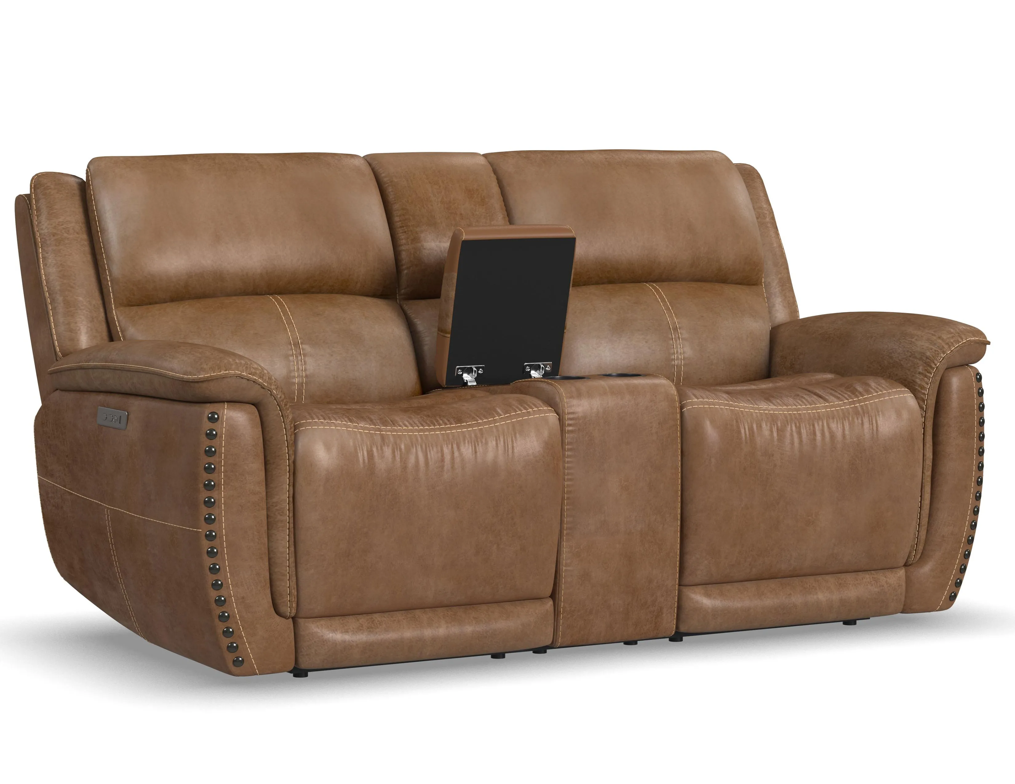 Beau 1011 Power Headrest Power Reclining Console Loveseat (Caramel faux leather fabric) in stock 3 Beau 1011 Power Headrest Power Reclining Console Loveseat (Caramel faux leather fabric) in stock