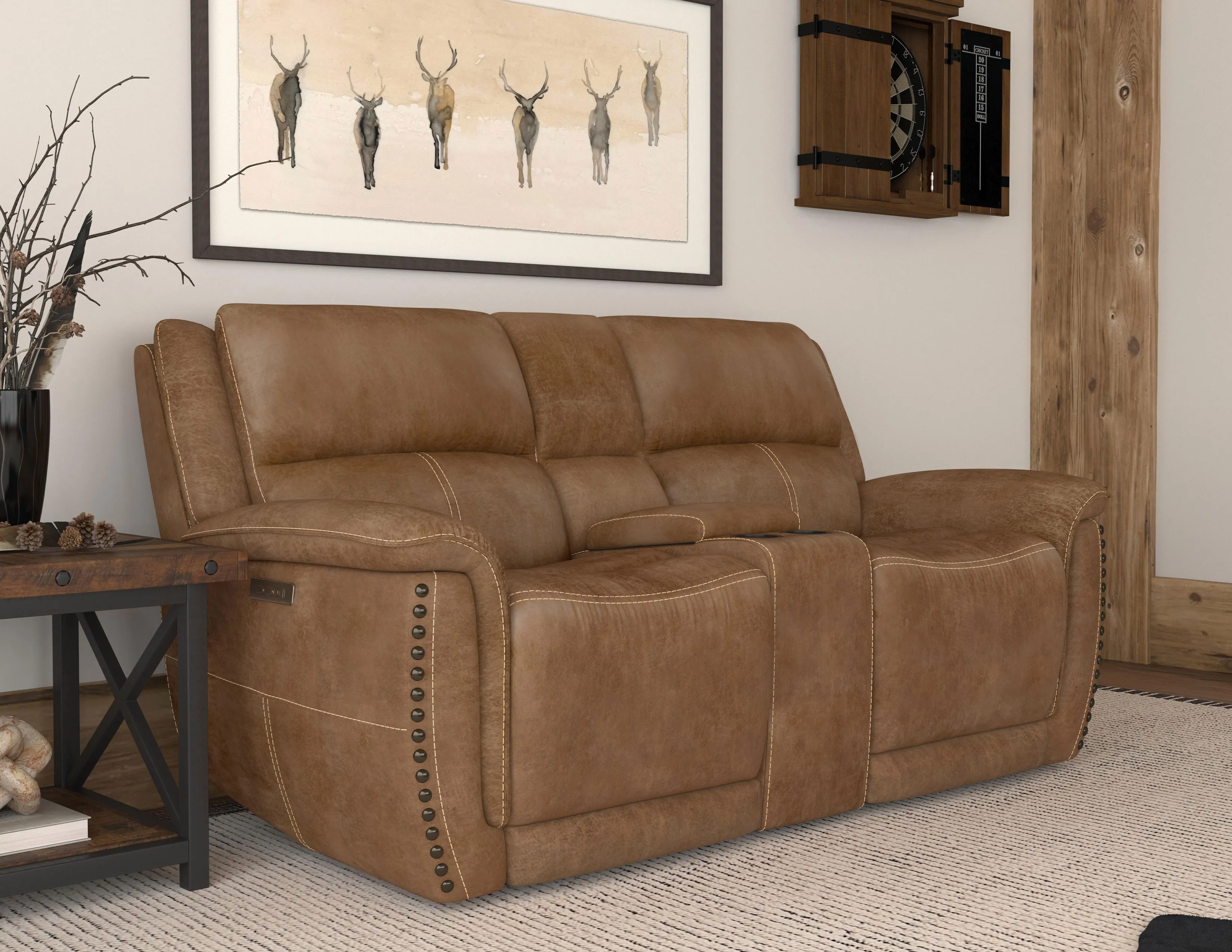 Beau 1011 Power Headrest Power Reclining Console Loveseat (Caramel faux leather fabric) in stock 7 Beau 1011 Power Headrest Power Reclining Console Loveseat (Caramel faux leather fabric) in stock