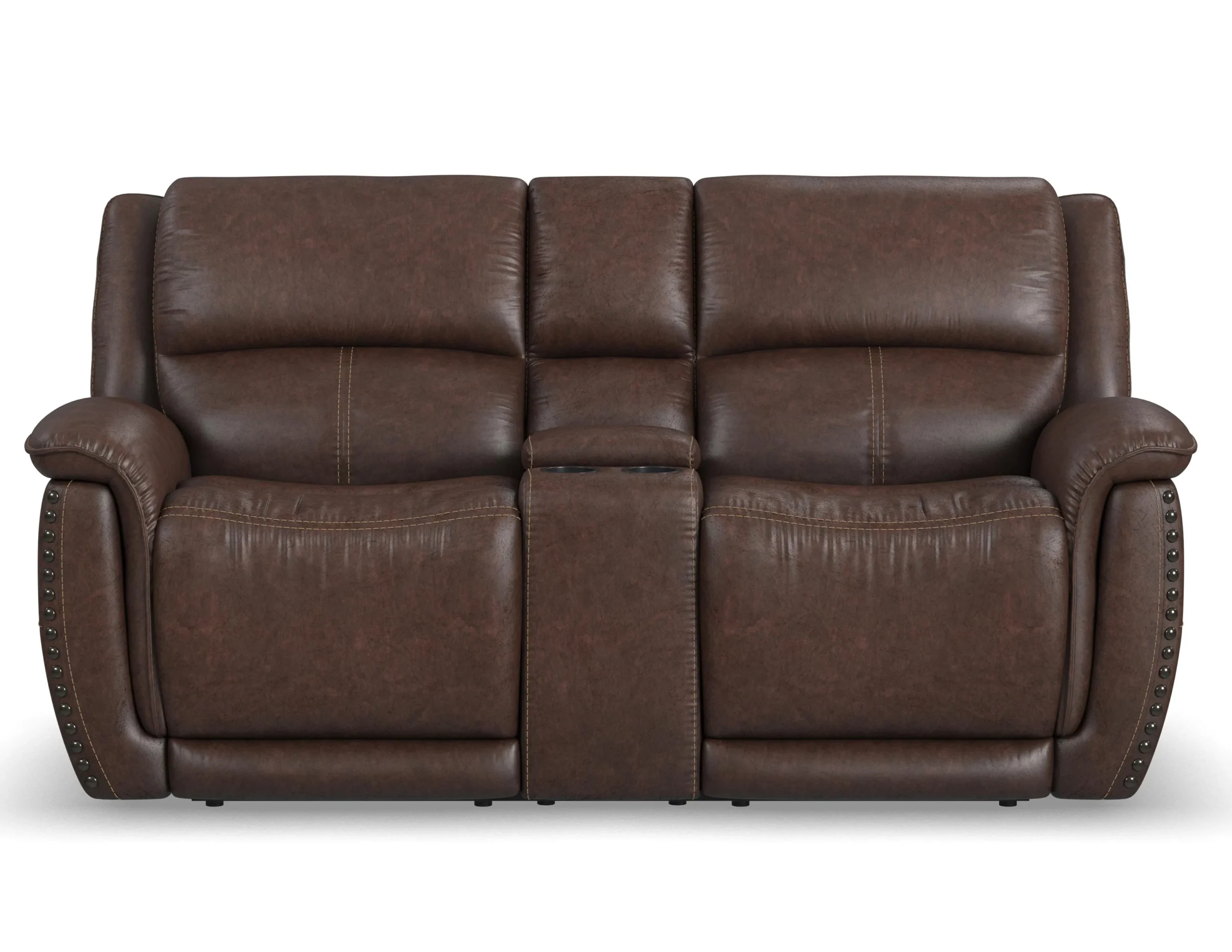 Beau 1011 Power Headrest Power Reclining Console Loveseat (Chocolate faux leather fabric) in stock 1 Beau 1011 Power Headrest Power Reclining Console Loveseat (Chocolate faux leather fabric) in stock