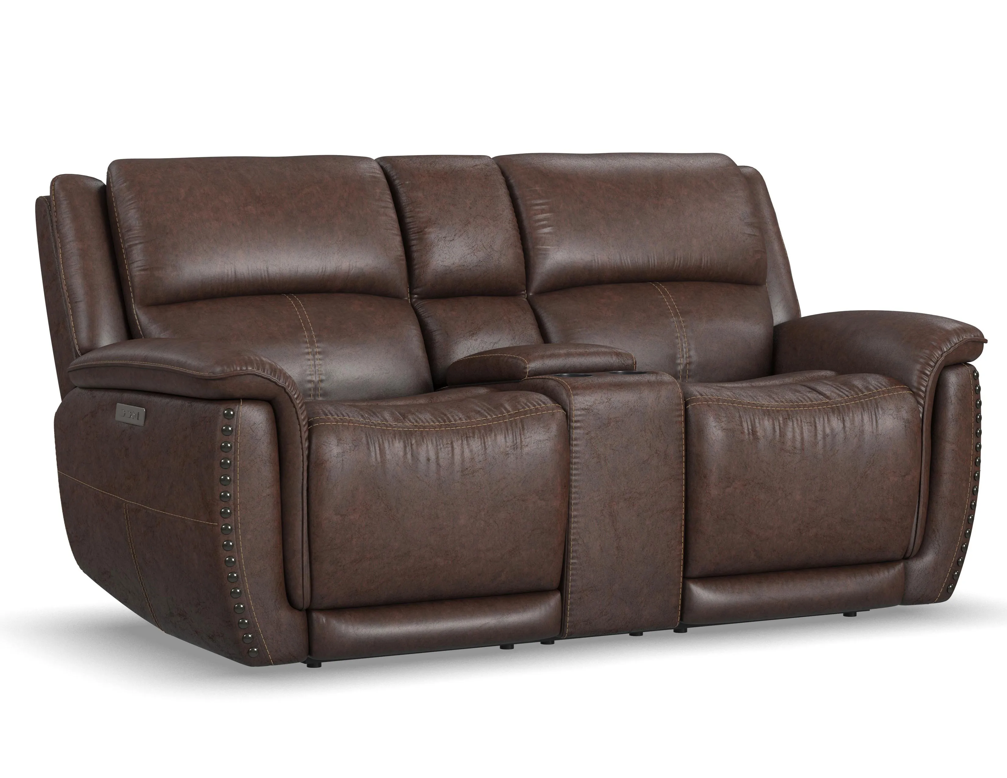 Beau 1011 Power Headrest Power Reclining Console Loveseat (Chocolate faux leather fabric) in stock 2 Beau 1011 Power Headrest Power Reclining Console Loveseat (Chocolate faux leather fabric) in stock