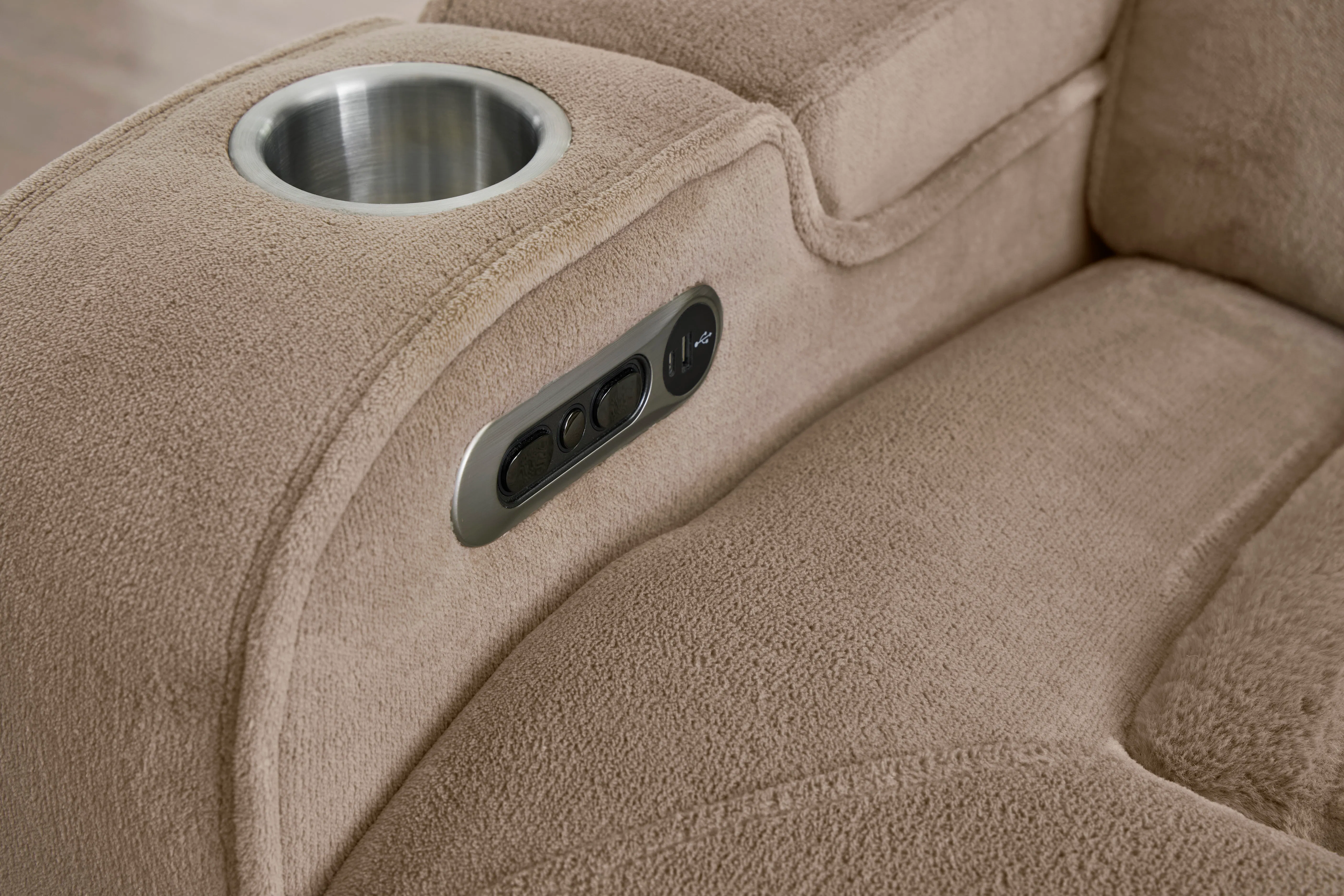 Equinox 85" Power Headrest Power Reclining Sofa w/ Drop Down Table Mushroom (In stock - Fast Shipping 10 Equinox 85" Power Headrest Power Reclining Sofa w/ Drop Down Table Mushroom (In stock - Fast Shipping