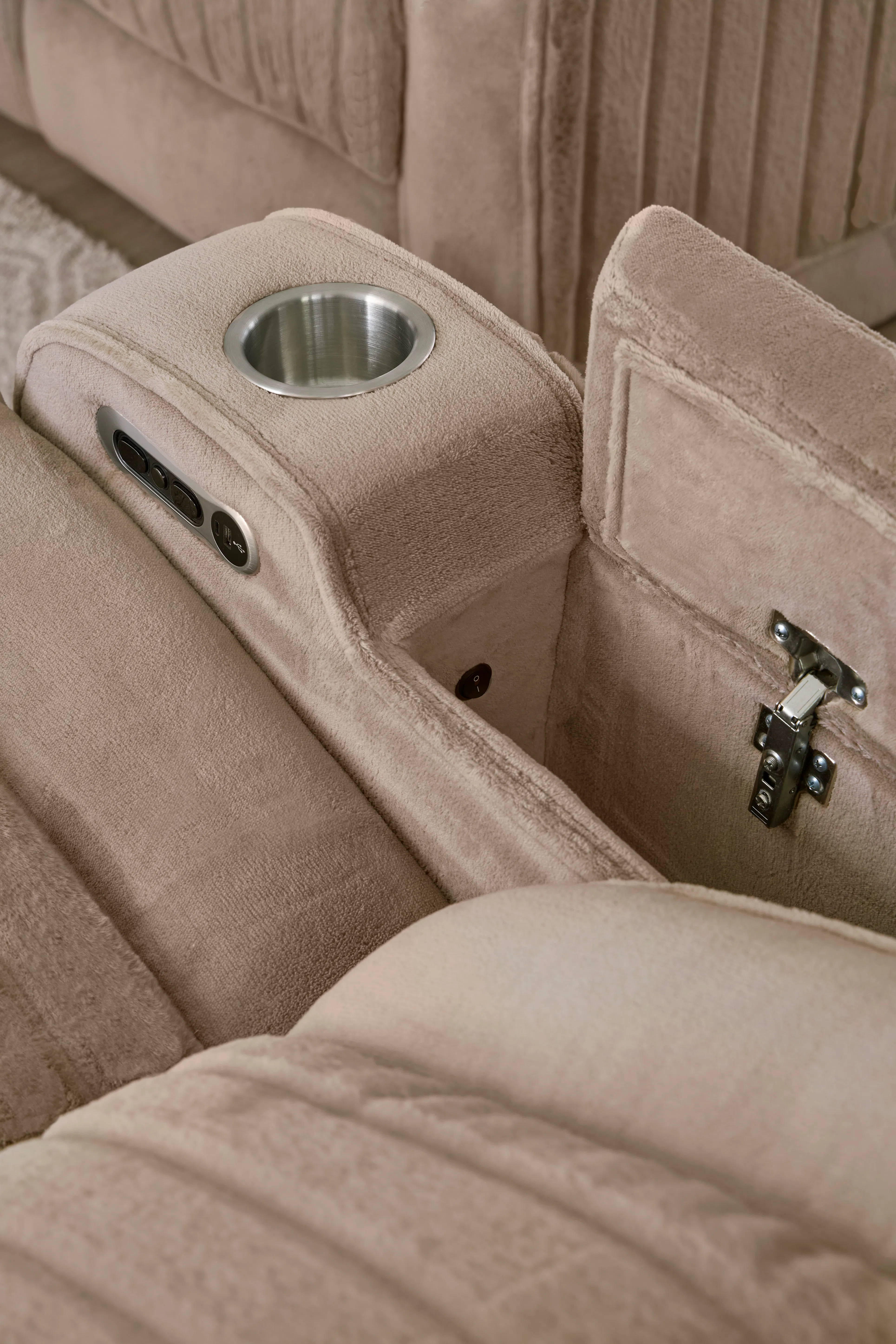 Equinox 85" Power Headrest Power Reclining Sofa w/ Drop Down Table Mushroom (In stock - Fast Shipping 4 Equinox 85" Power Headrest Power Reclining Sofa w/ Drop Down Table Mushroom (In stock - Fast Shipping