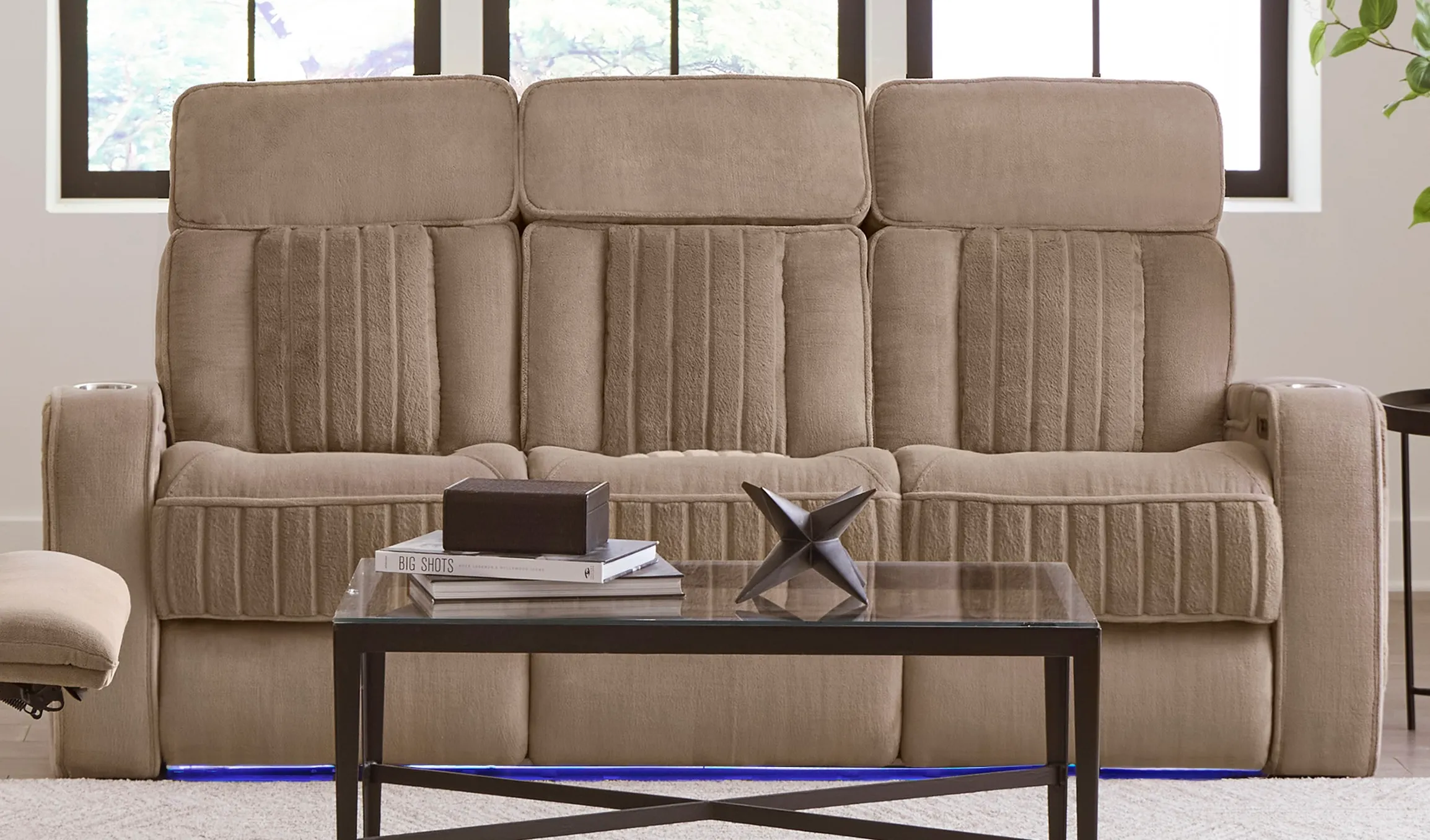 Equinox 85" Power Headrest Power Reclining Sofa w/ Drop Down Table Mushroom (In stock - Fast Shipping 5 Equinox 85" Power Headrest Power Reclining Sofa w/ Drop Down Table Mushroom (In stock - Fast Shipping