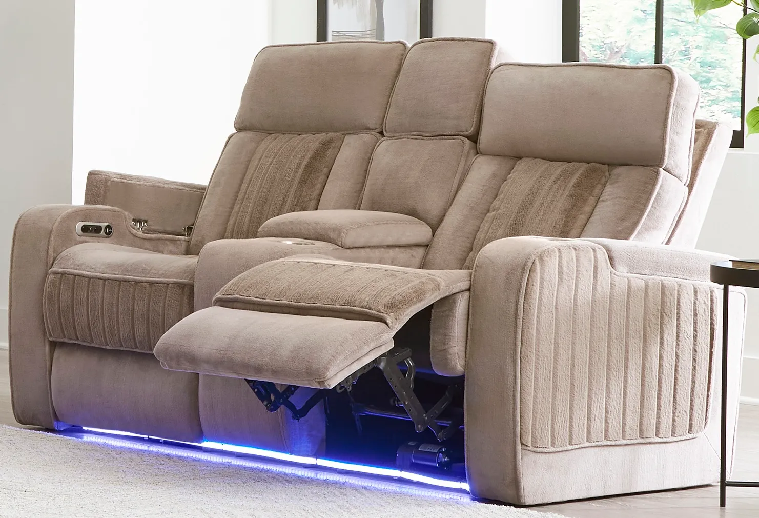 Equinox 85" Power Headrest Power Reclining Sofa w/ Drop Down Table Mushroom (In stock - Fast Shipping 8 Equinox 85" Power Headrest Power Reclining Sofa w/ Drop Down Table Mushroom (In stock - Fast Shipping