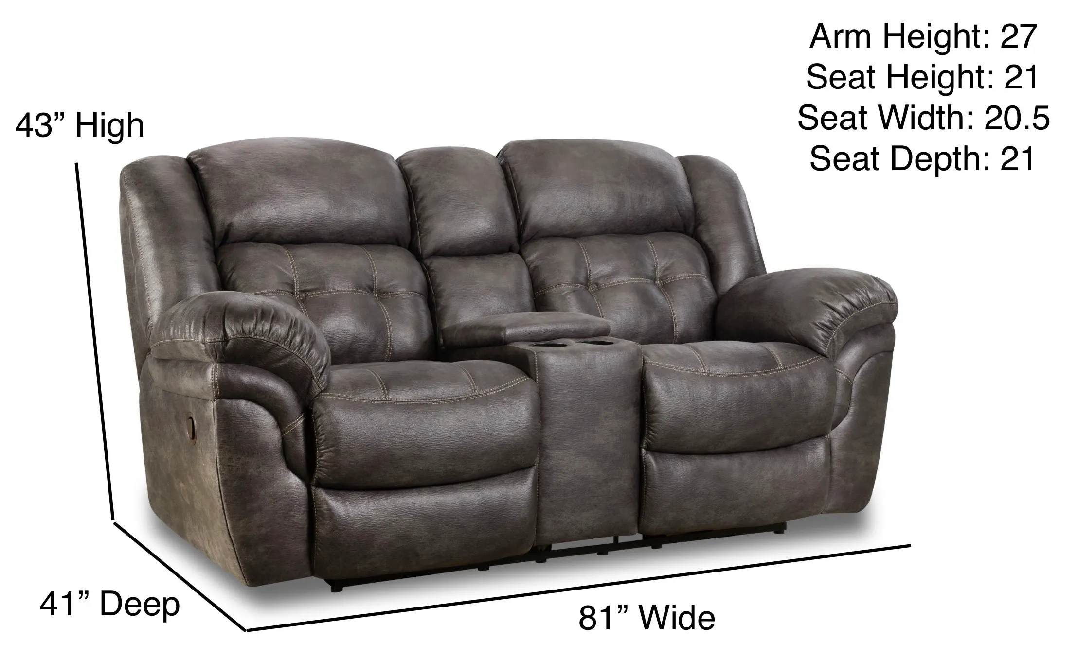 Haven 81" Reclining Console Loveseat Charcoal (In stock) 2 Haven 81" Reclining Console Loveseat Charcoal (In stock)