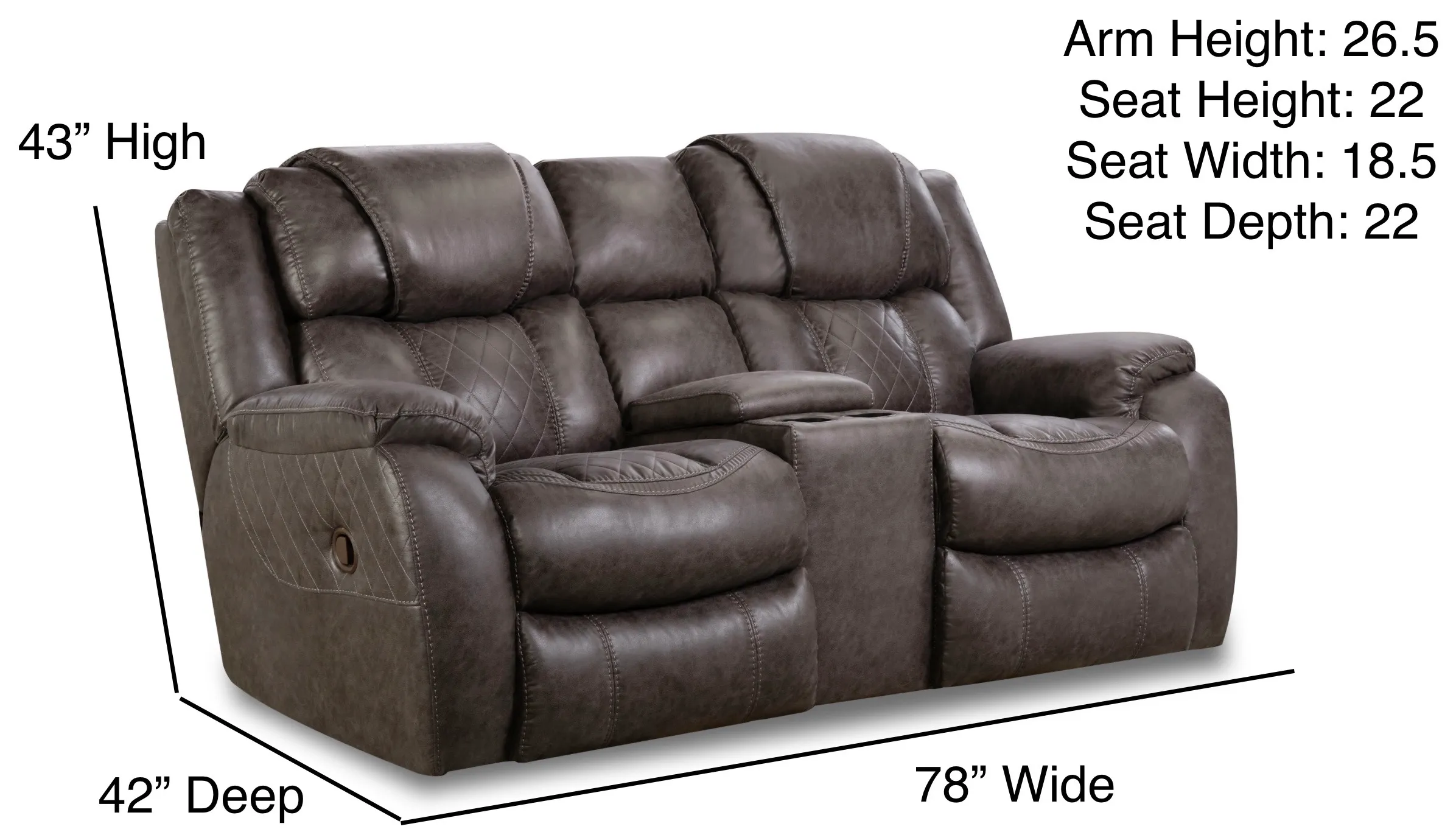 Rayna 78" Reclining Console Loveseat Grey (In stock) 2 Rayna 78" Reclining Console Loveseat Grey (In stock)