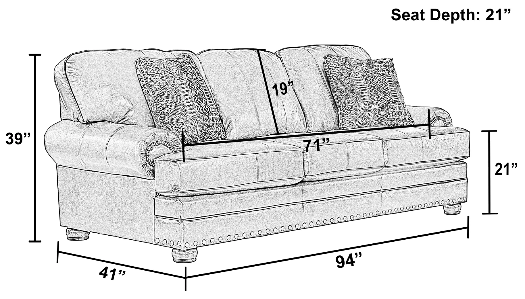 Roberto 94" Top Grain Leather Touch Sofa (Includes Pillows) In stock 10 Roberto 94" Top Grain Leather Touch Sofa (Includes Pillows) In stock