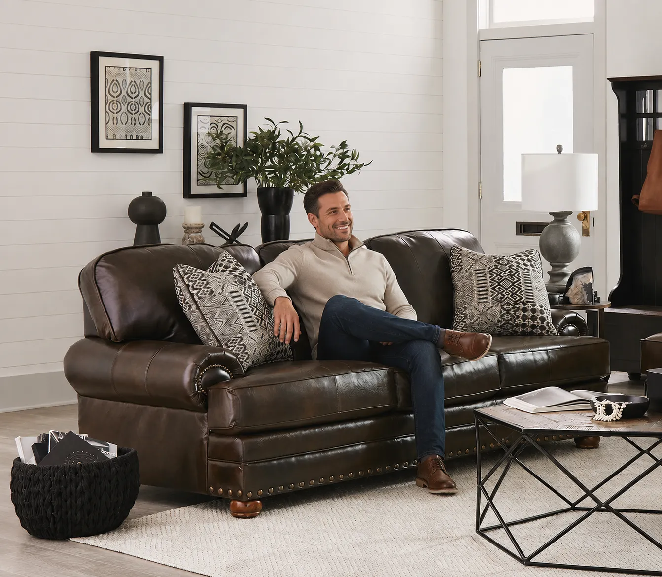 Roberto 94" Top Grain Leather Touch Sofa (Includes Pillows) In stock 5 Roberto 94" Top Grain Leather Touch Sofa (Includes Pillows) In stock