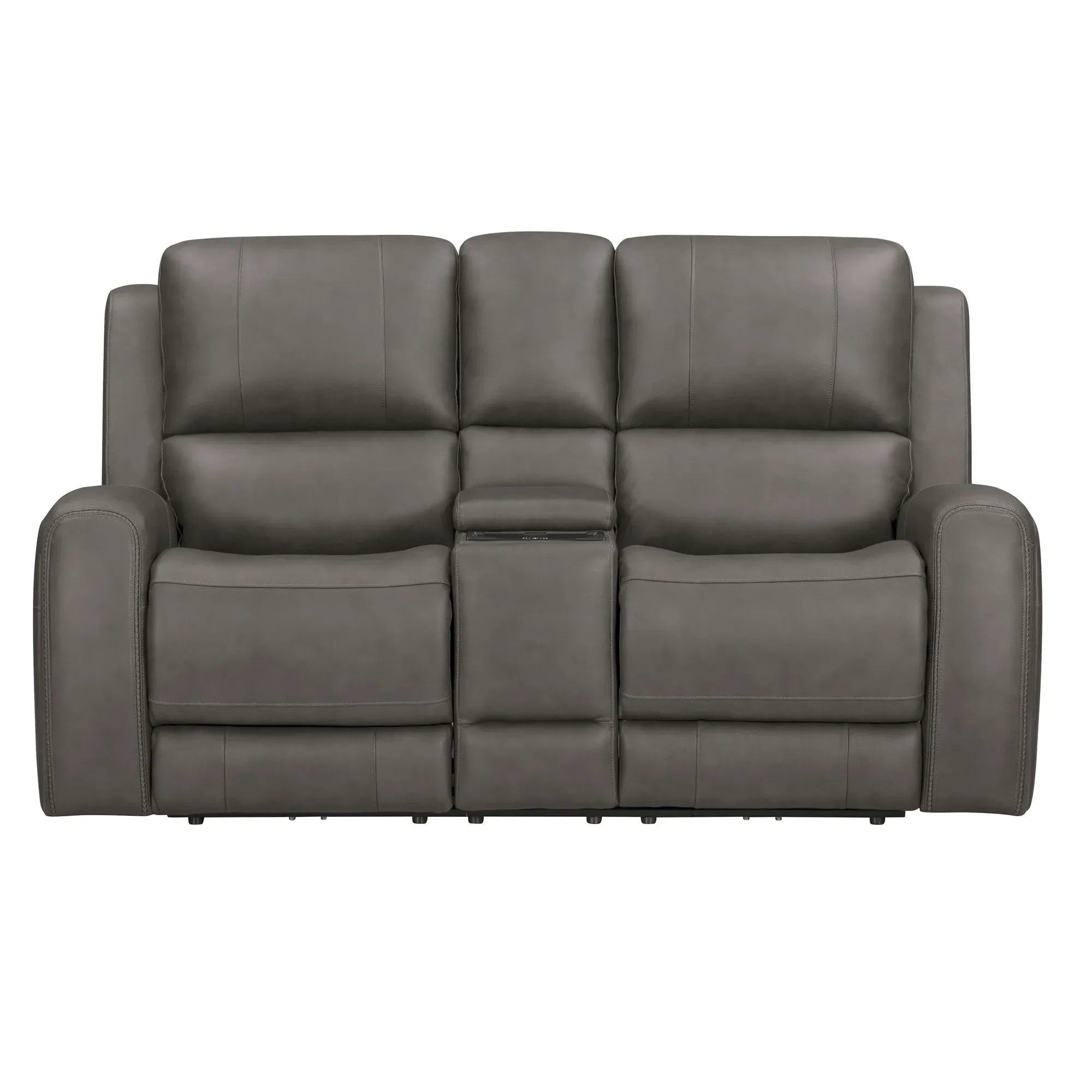 Belmont Fog Leather Zero Gravity Power Reclining Console Loveseat with Power Headrest & Lumbar