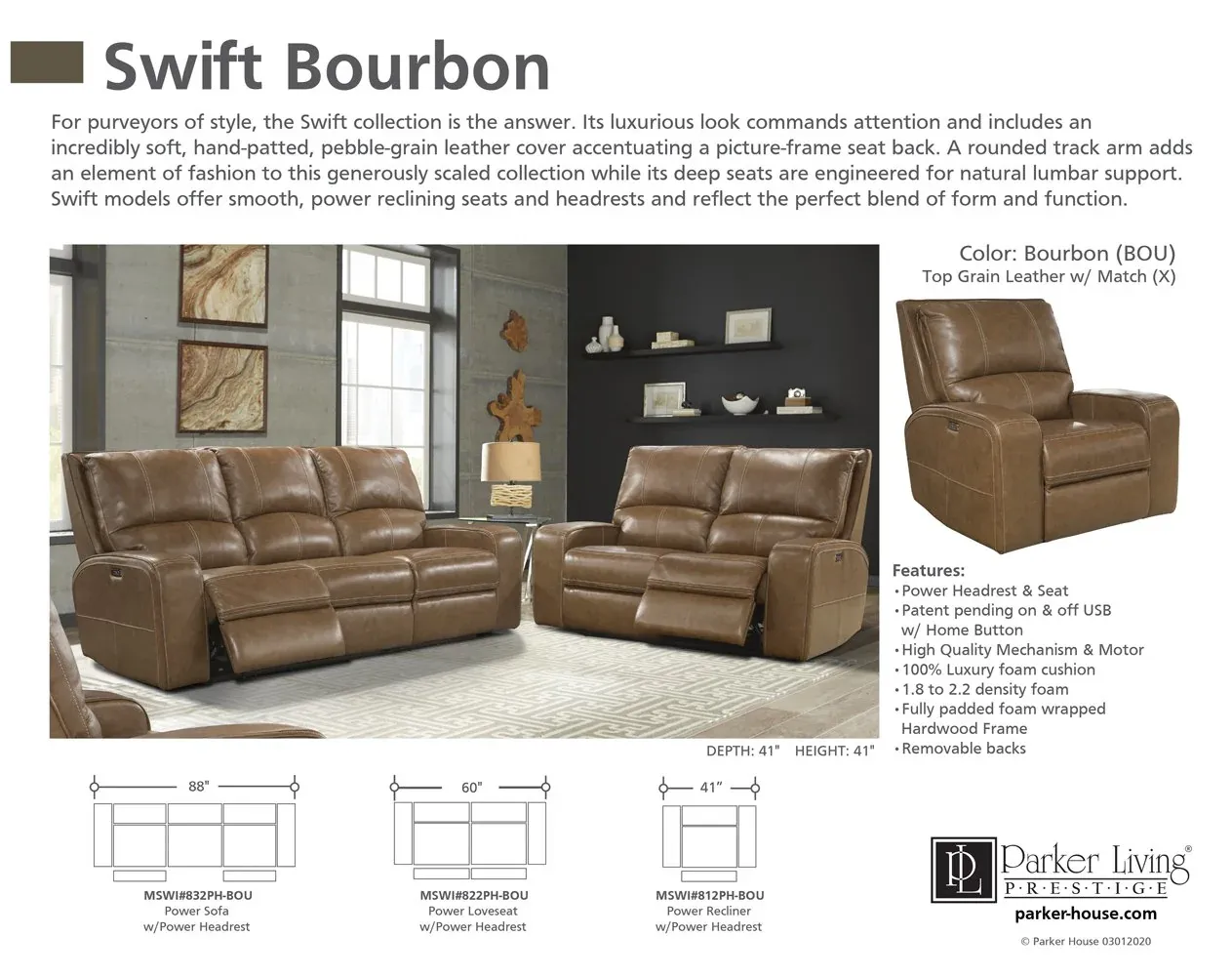 Swift 88" Power Headrest Power Reclining Sofa Leather Bourbon (In stock - Fast shipping) 8 Swift 88" Power Headrest Power Reclining Sofa Leather Bourbon (In stock - Fast shipping)