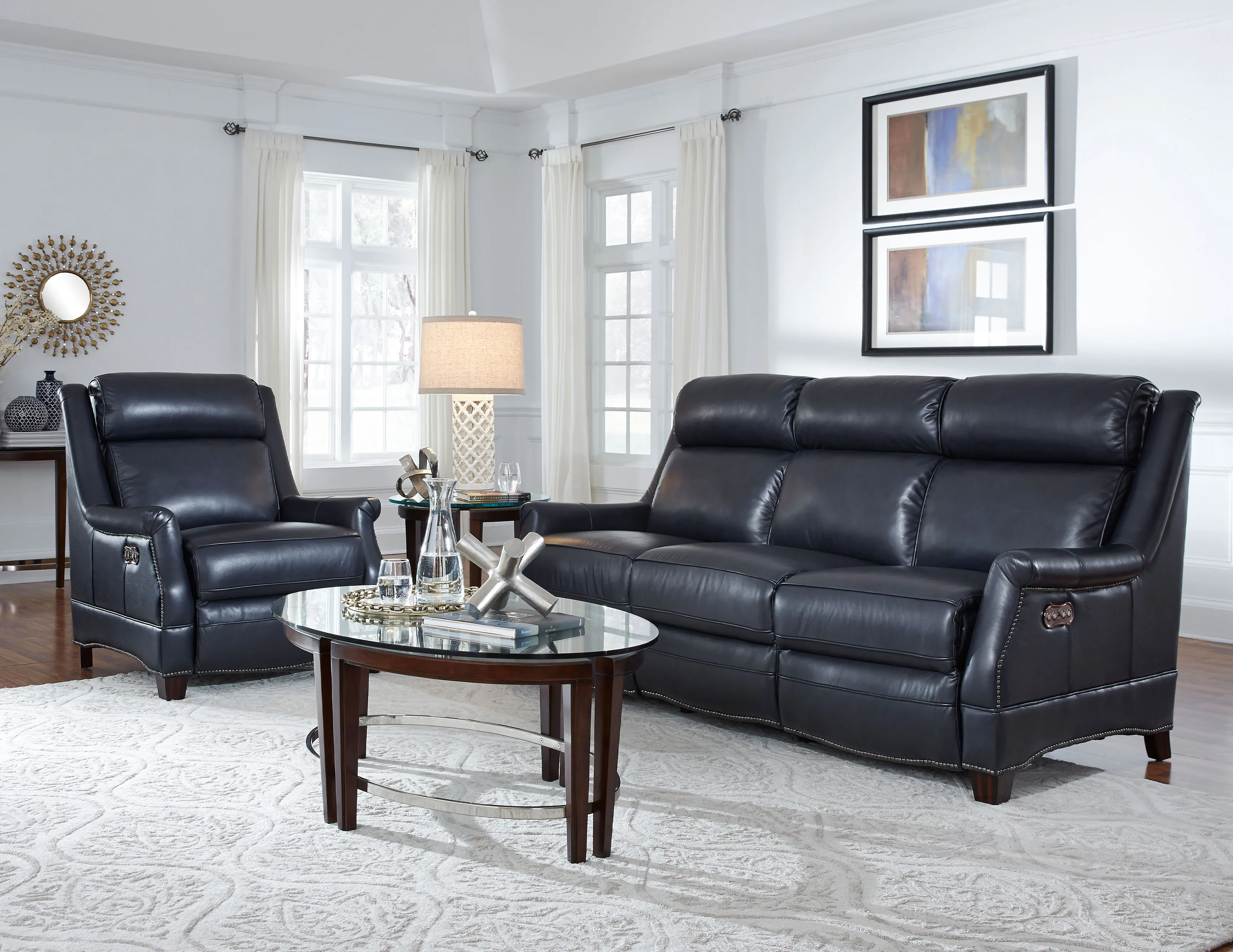 Warrendale 83" Leather Power Headrest Power Reclining Sofa (Blue) In stock 20 Warrendale 83" Leather Power Headrest Power Reclining Sofa (Blue) In stock