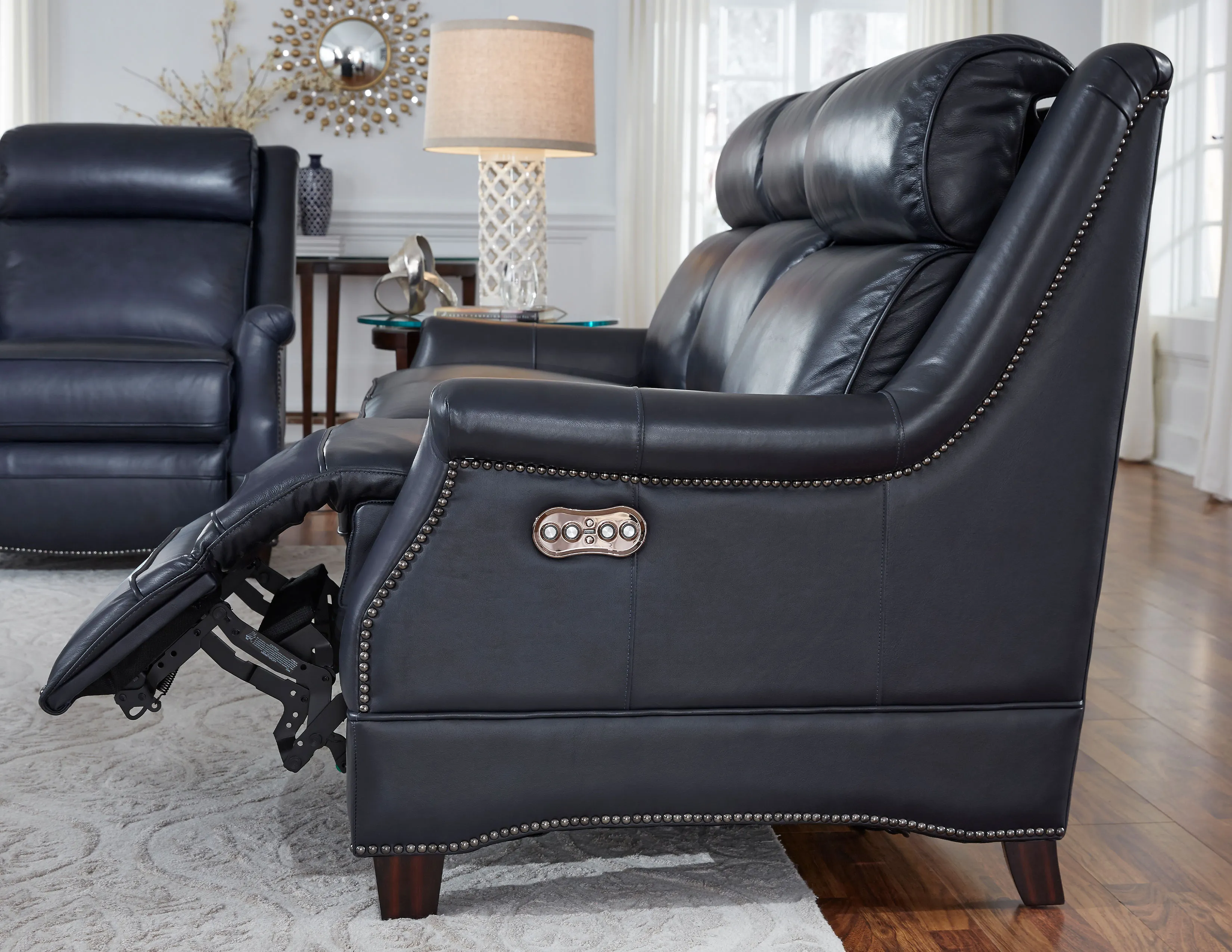 Warrendale 83" Leather Power Headrest Power Reclining Sofa (Blue) In stock 21 Warrendale 83" Leather Power Headrest Power Reclining Sofa (Blue) In stock