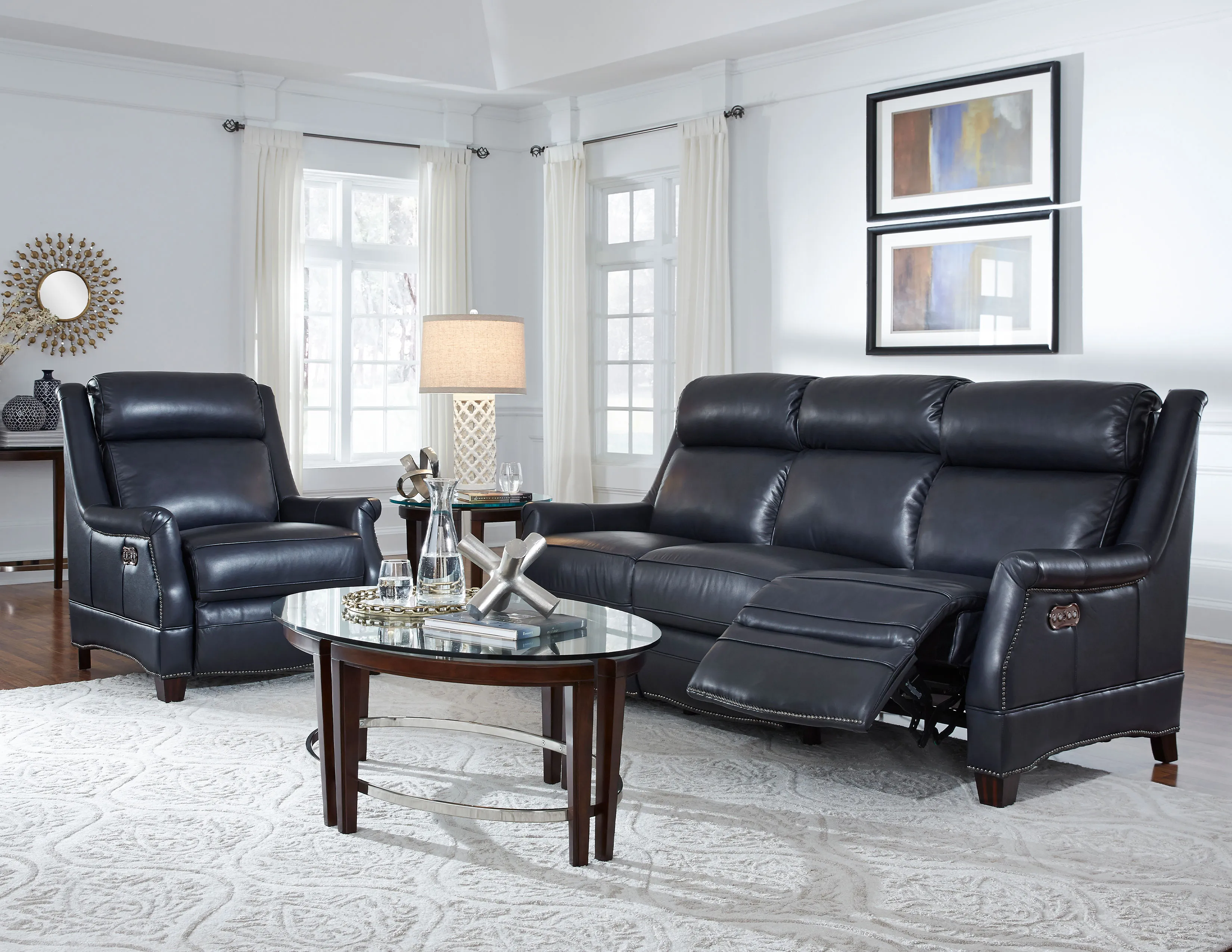 Warrendale 83" Leather Power Headrest Power Reclining Sofa (Blue) In stock 22 Warrendale 83" Leather Power Headrest Power Reclining Sofa (Blue) In stock