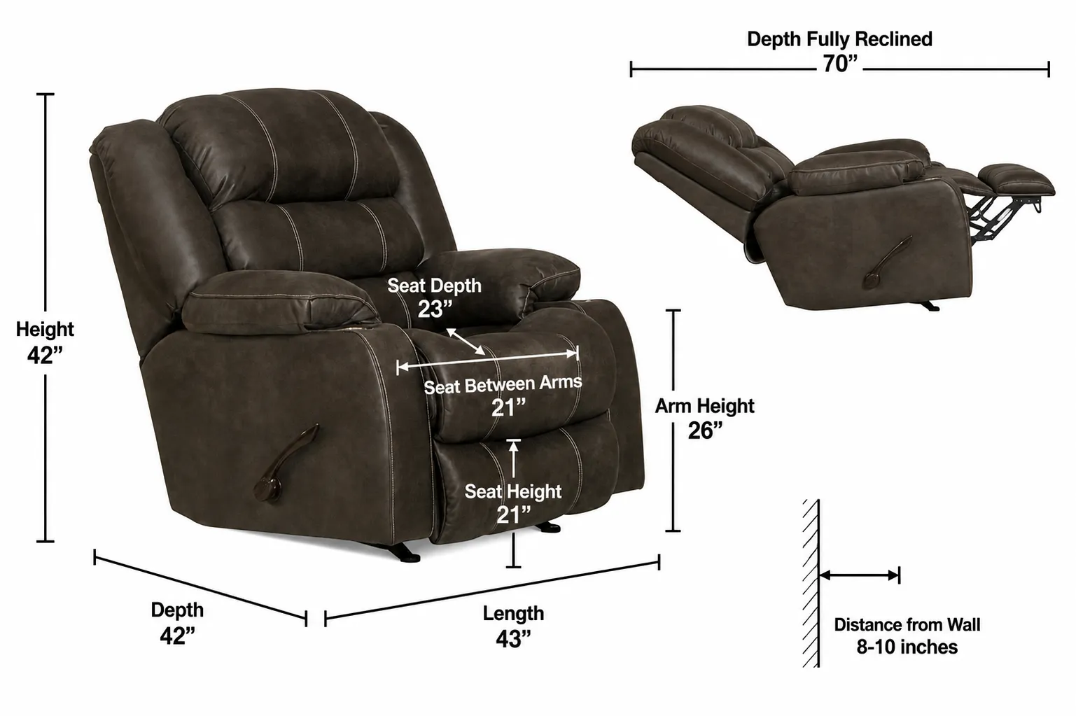 Beckley Rocker Recliner with Dual Metal Cupholders - Casual Pub-Back Comfort (2 colors) 11 Beckley Rocker Recliner with Dual Metal Cupholders - Casual Pub-Back Comfort (2 colors)