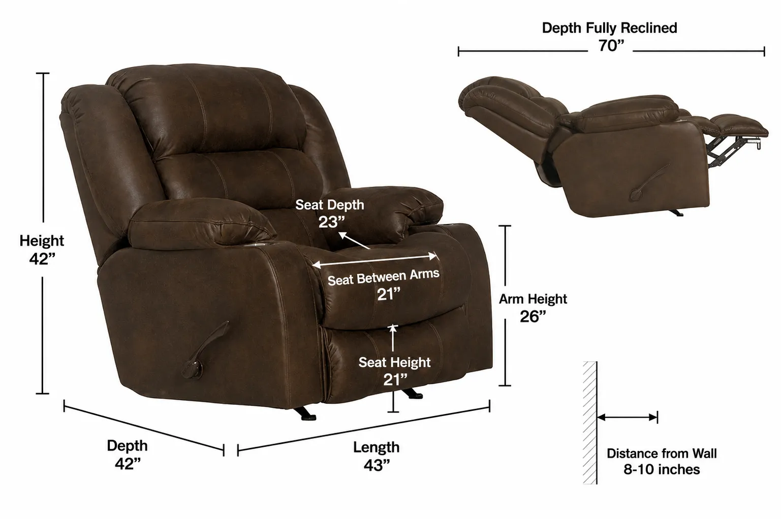 Beckley Rocker Recliner with Dual Metal Cupholders - Casual Pub-Back Comfort (2 colors) 24 Beckley Rocker Recliner with Dual Metal Cupholders - Casual Pub-Back Comfort (2 colors)