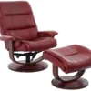 Knight Pedestal Reclining Swivel Leather Chair and Ottoman Rouge (In stock - Fast shipping)