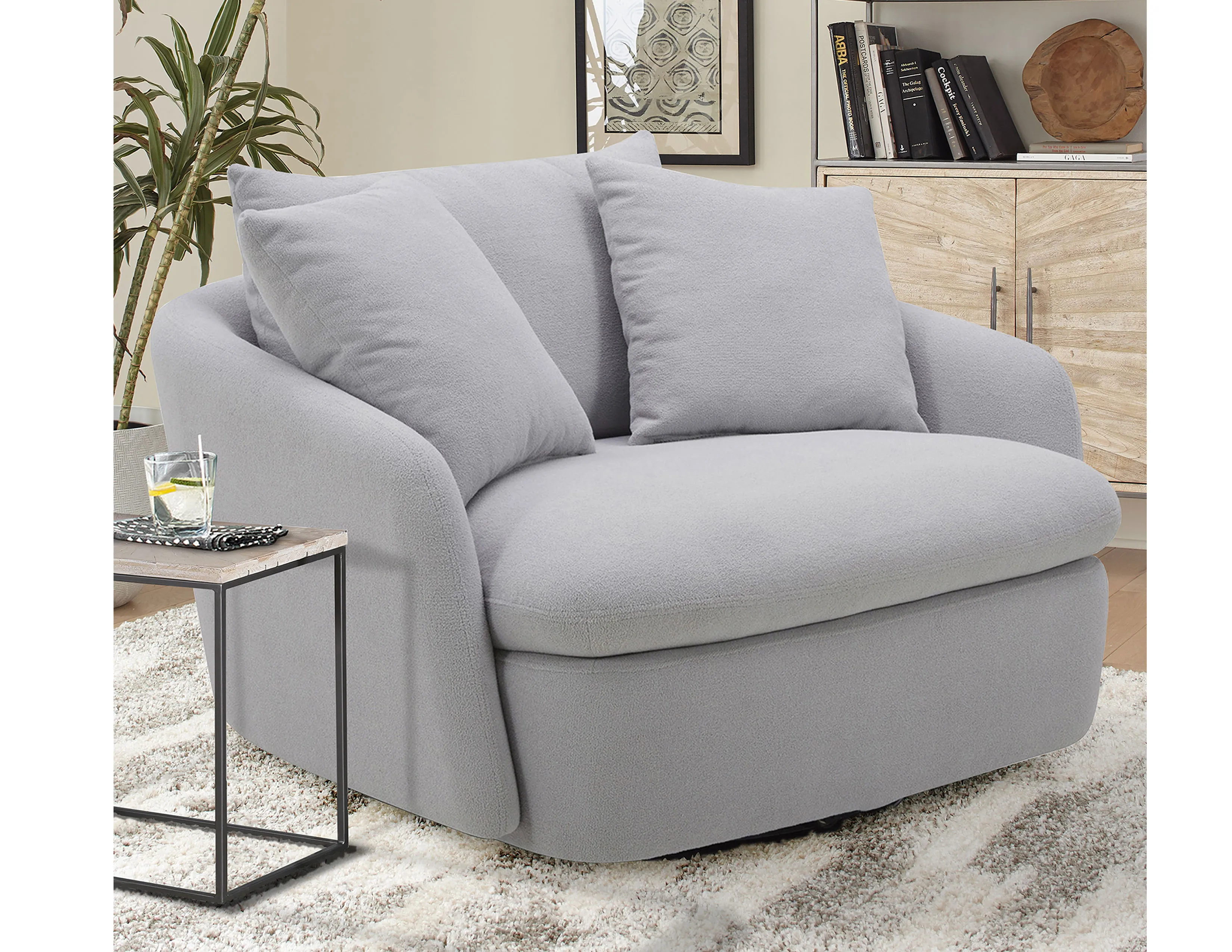 Boomer Large Swivel Chair w/ 2 Toss Pillows (Dove Grey) In stock - Fast shipping 6 Boomer Large Swivel Chair w/ 2 Toss Pillows (Dove Grey) In stock - Fast shipping
