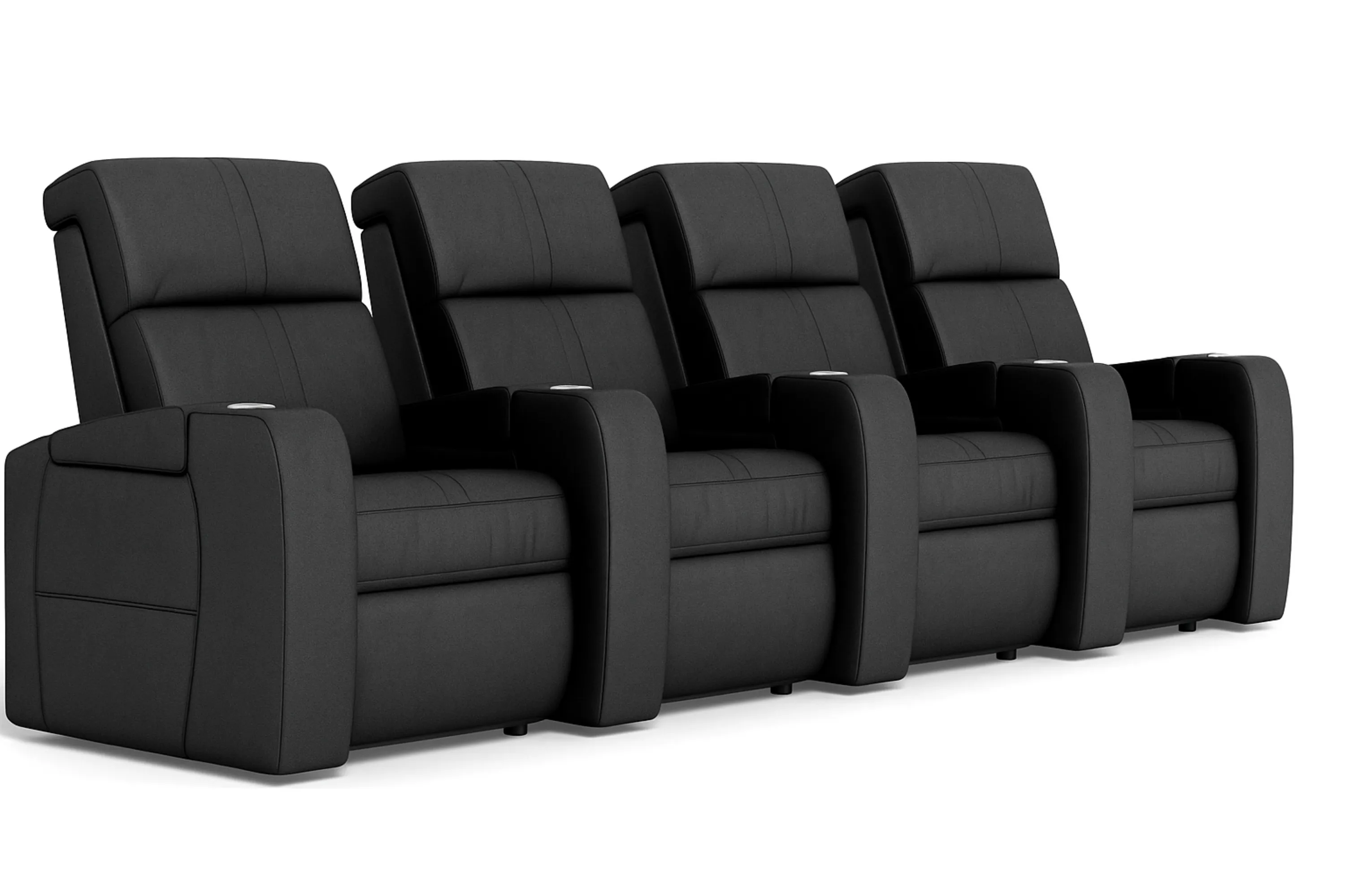 Flicks Row of 4 Power Headrest Black Leather Home Theater Seating (In Stock) 1 Flicks Row of 4 Power Headrest Black Leather Home Theater Seating (In Stock)