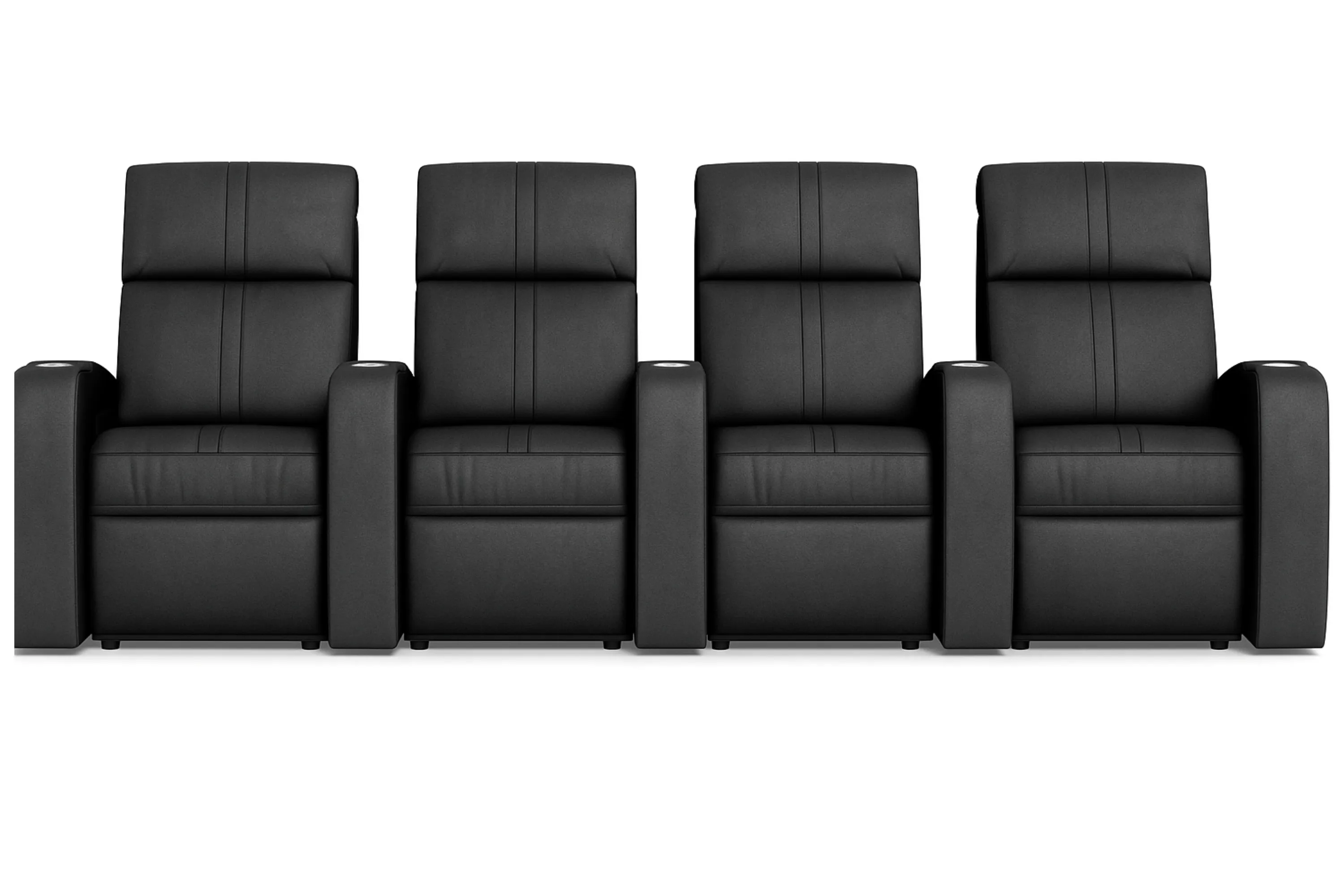 Flicks Row of 4 Power Headrest Black Leather Home Theater Seating (In Stock) 2 Flicks Row of 4 Power Headrest Black Leather Home Theater Seating (In Stock)